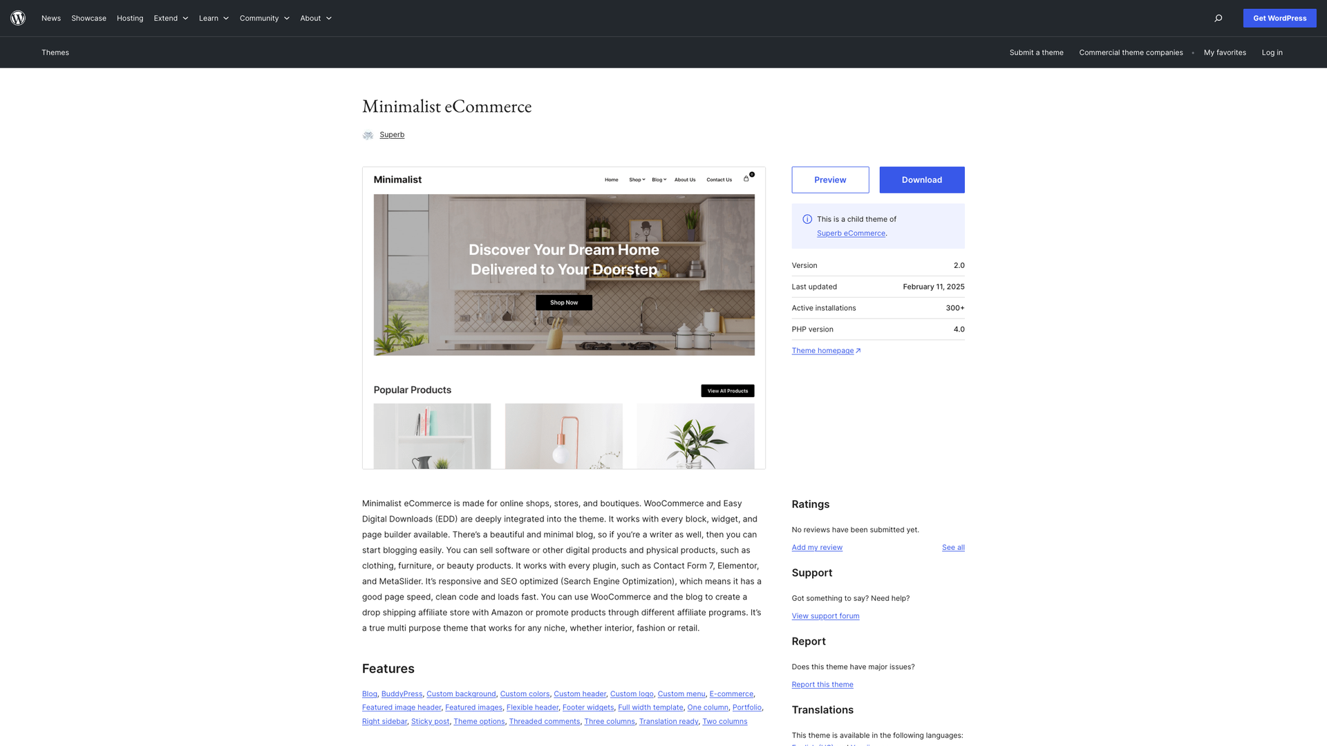 Minimalist eCommerce screenshot