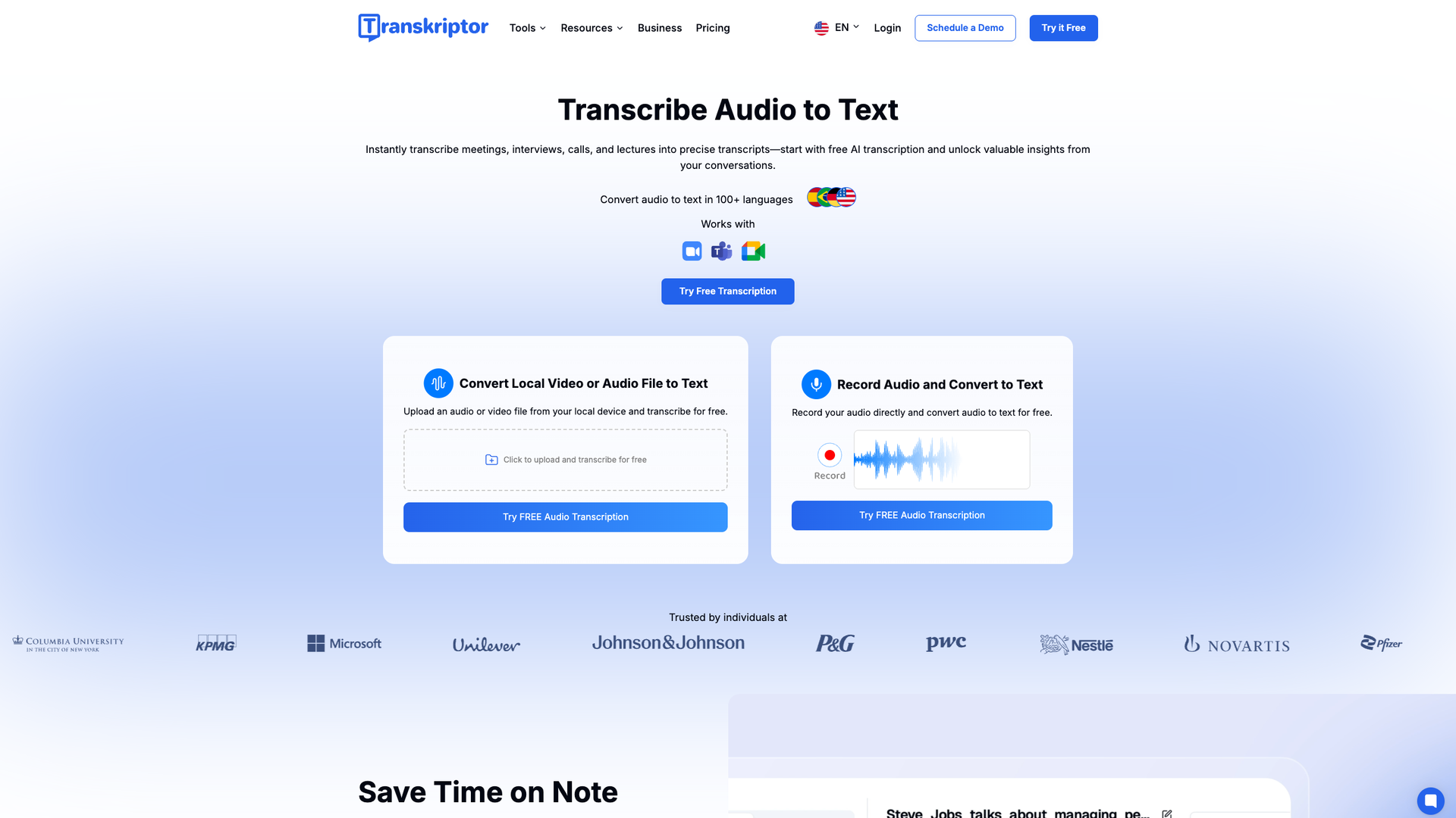 Transkriptor screenshot