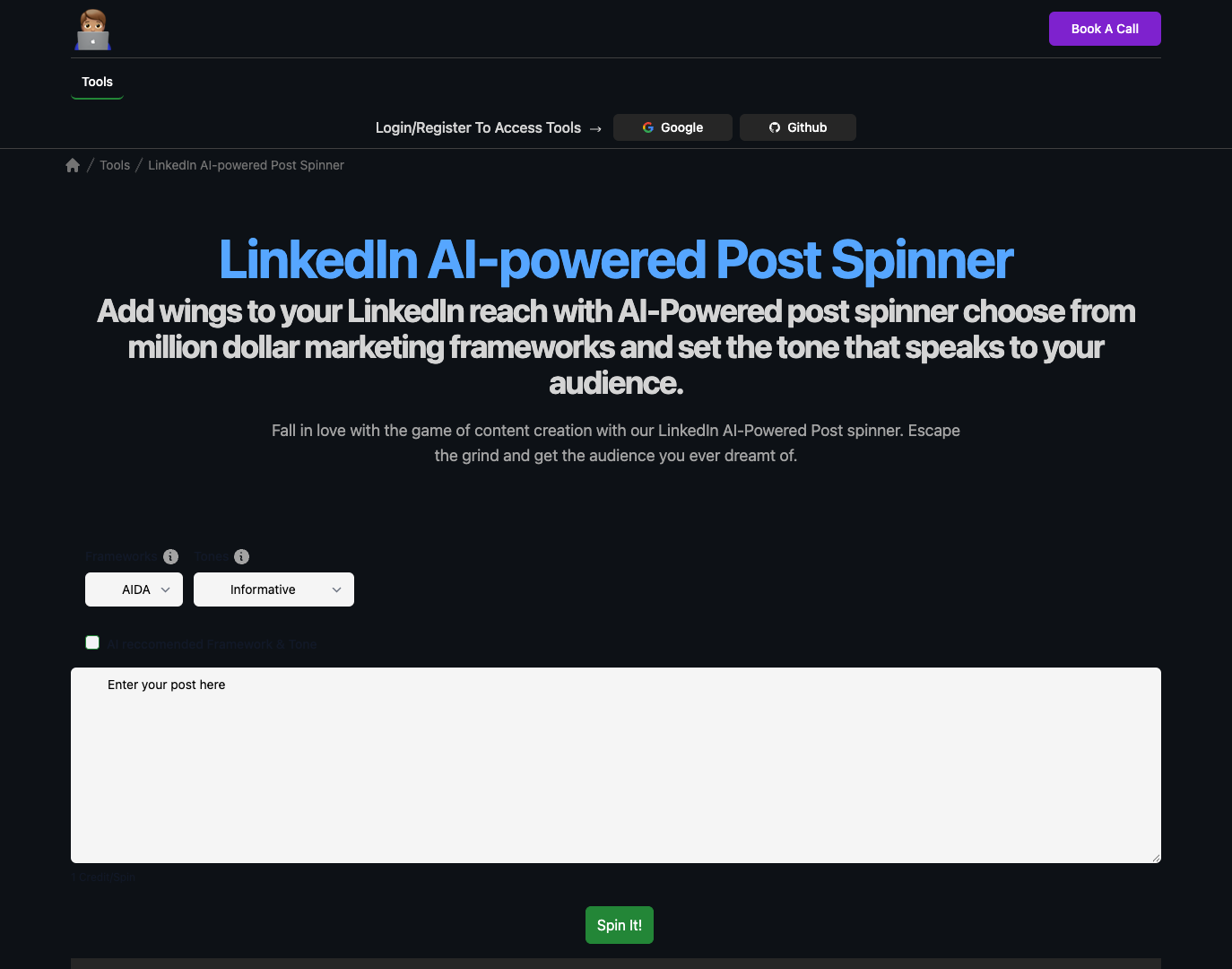 LinkedIn AI Post Spinner screenshot