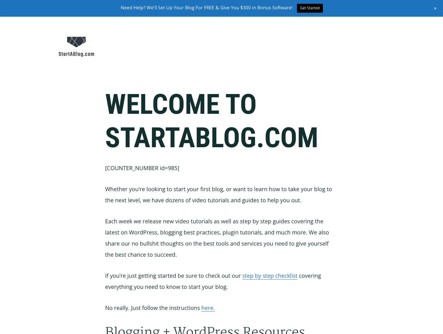 Start A Blog screenshot