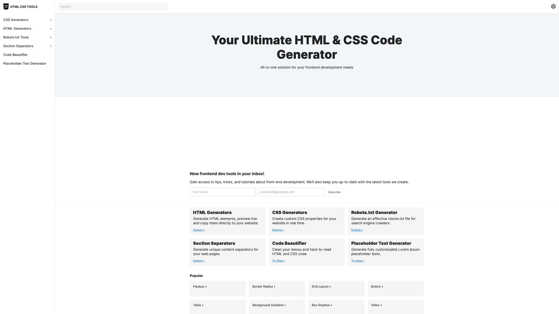HTML CSS Tools screenshot