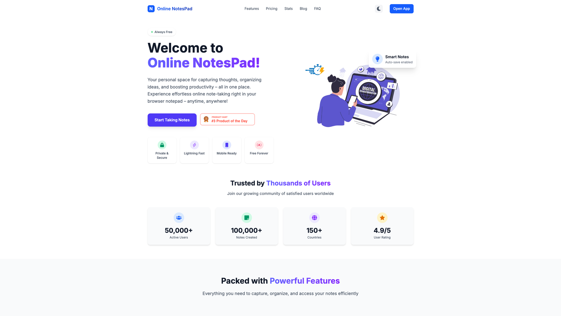 Online NotesPad screenshot