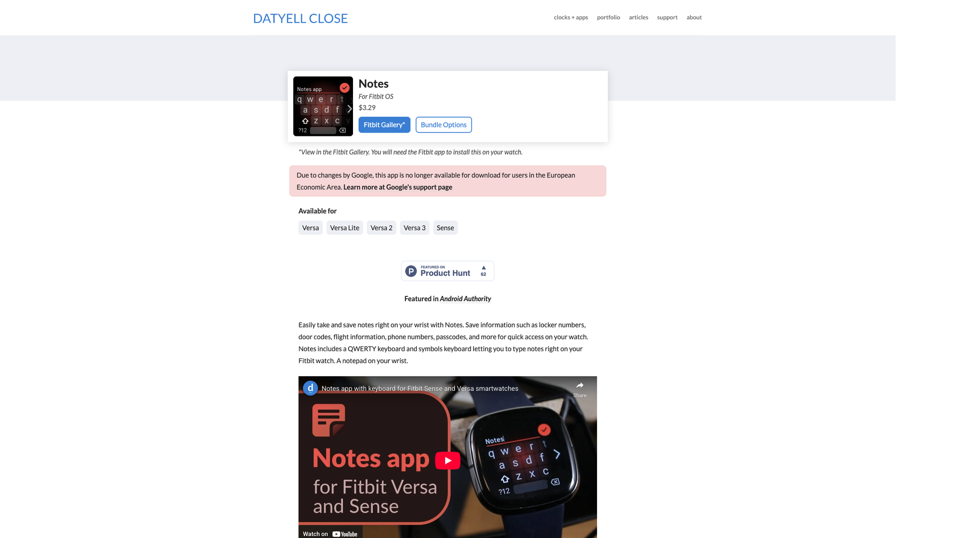 Fitbit Notes screenshot