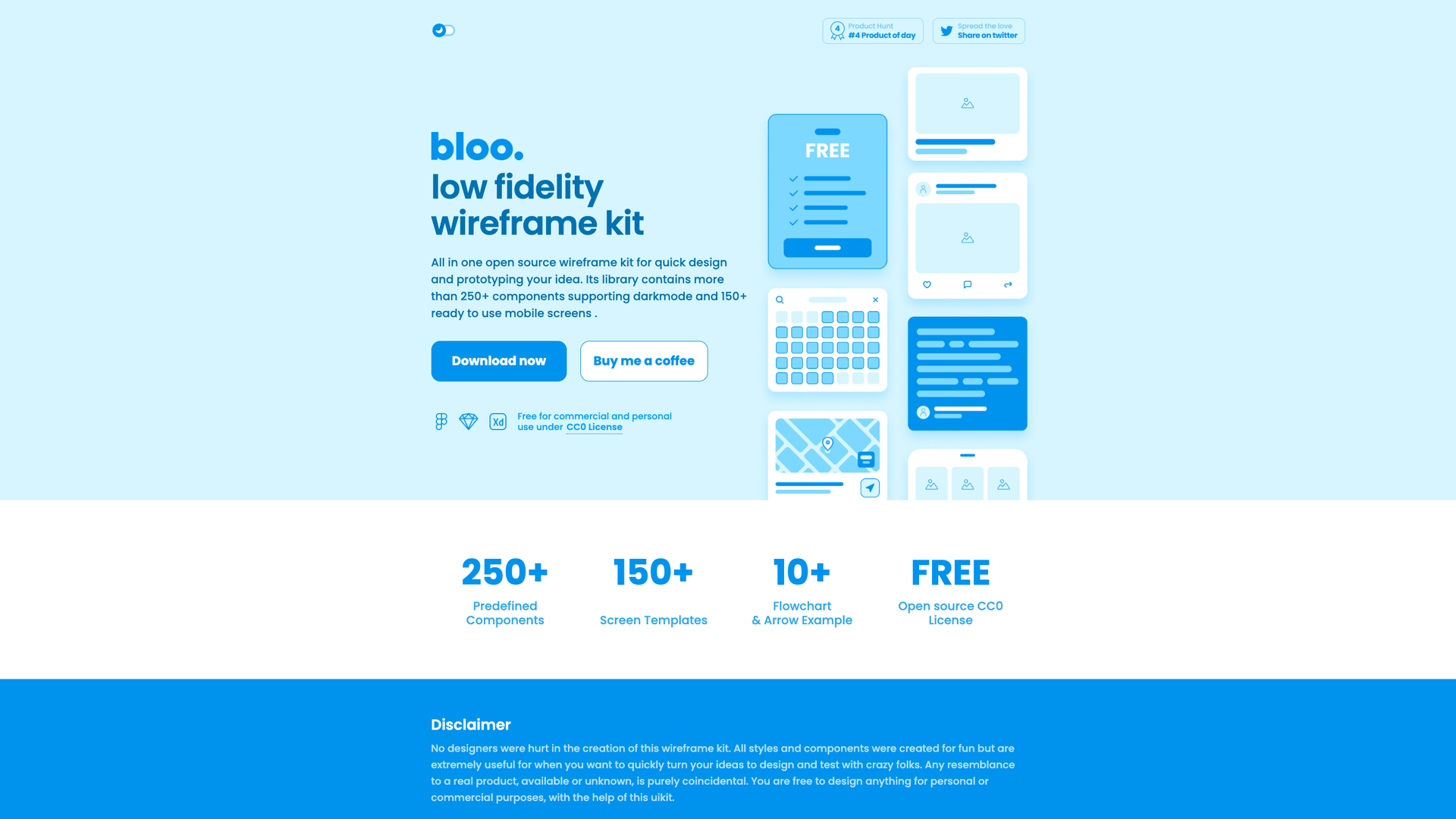 Bloo Low Fidelity Wireframe Kit screenshot