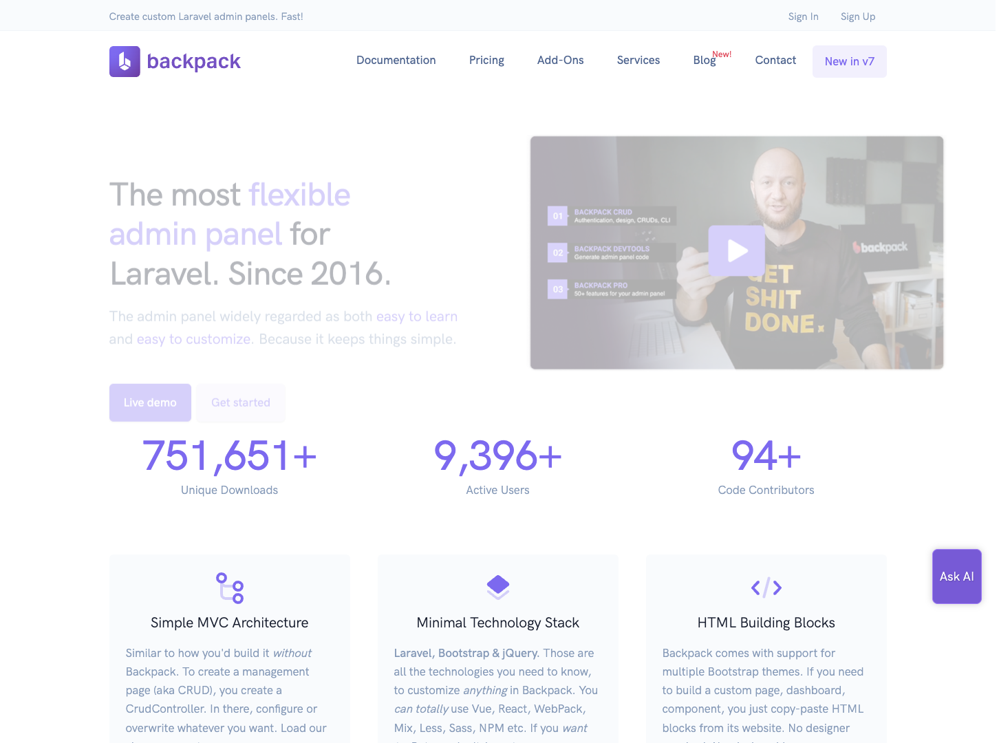 Backpack for Laravel screenshot