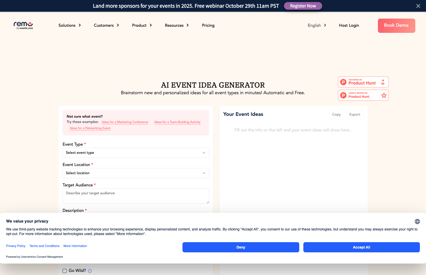 AI Event Idea Generator screenshot