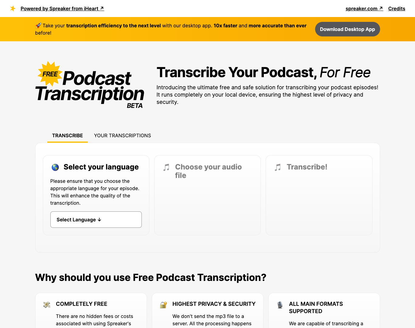 Free Podcast Transcription screenshot