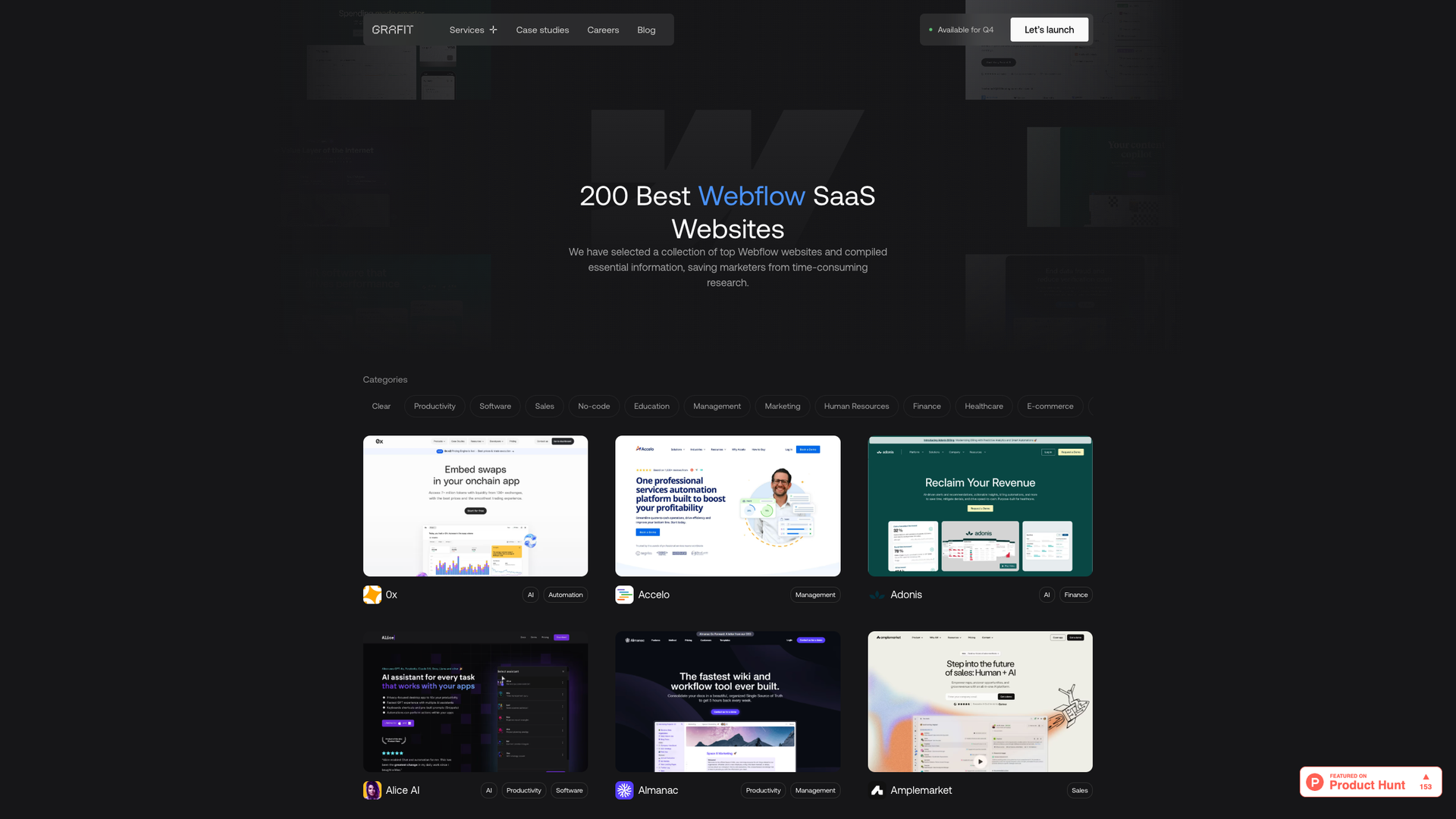 Top 200 Webflow SaaS Websites screenshot