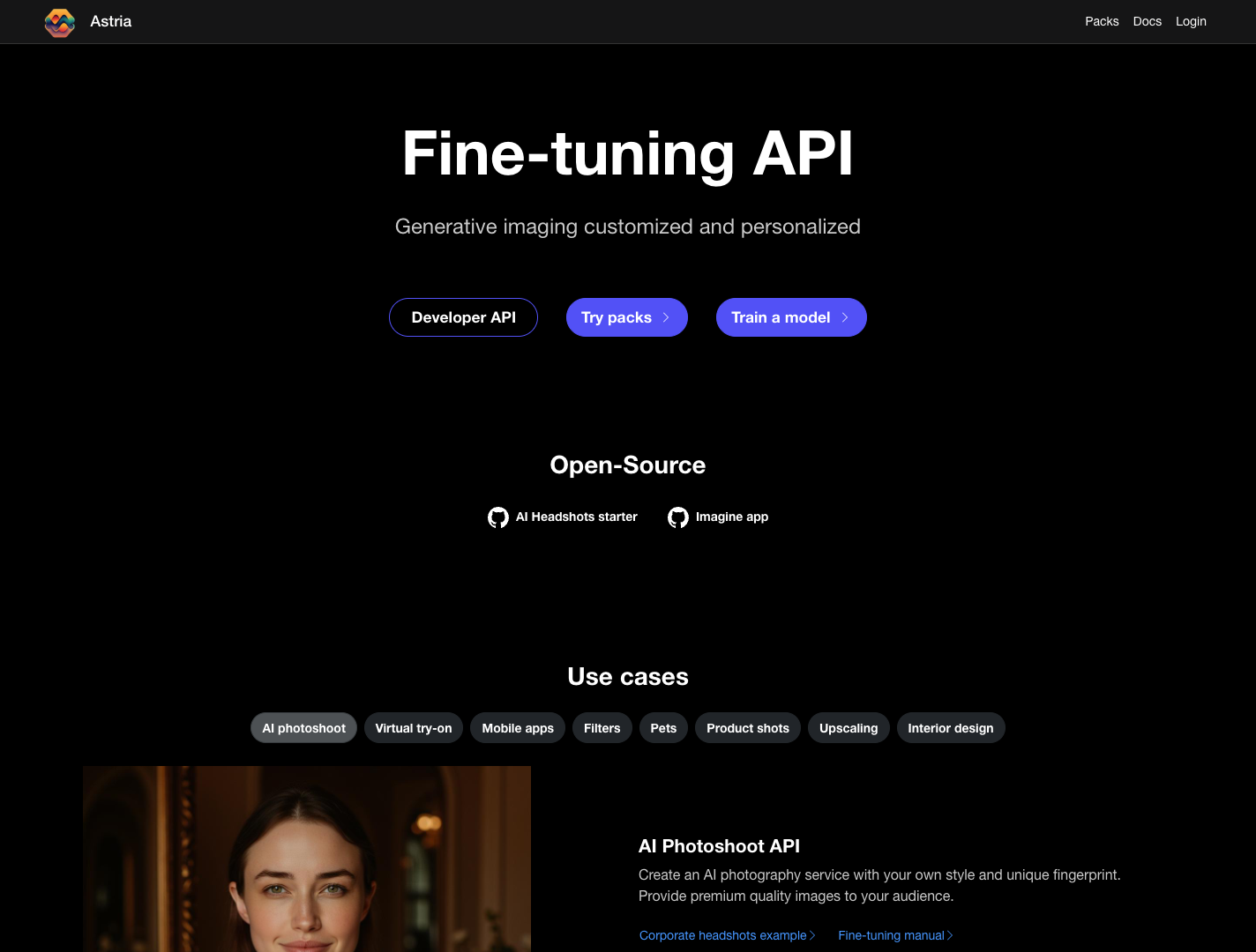Astria Dreambooth API screenshot