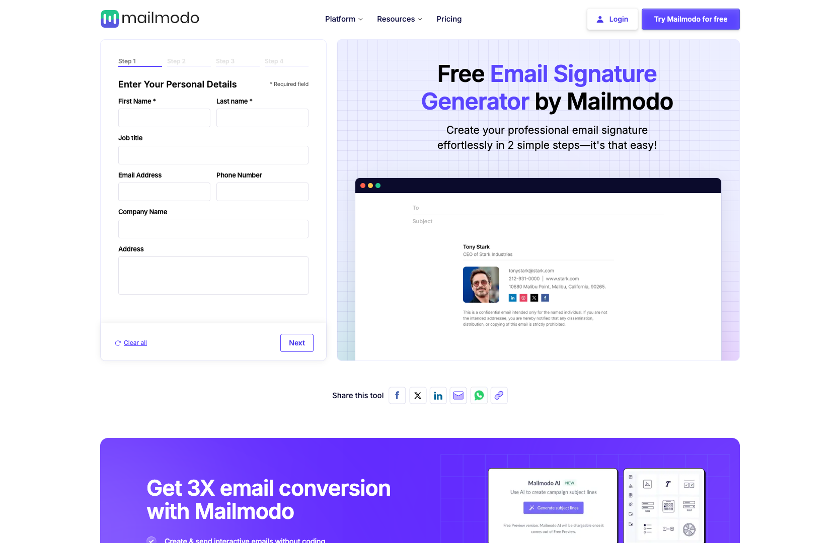 Mailmodo Email Signature Generator screenshot