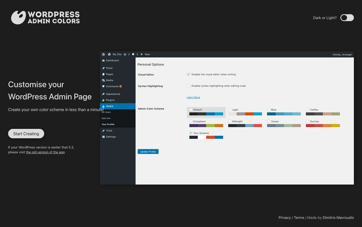 WordPress Admin Colors Generator screenshot