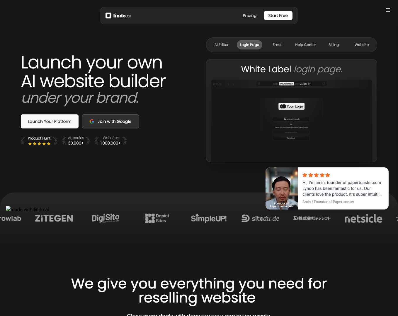 Lindo.ai White Label AI Website Builder screenshot