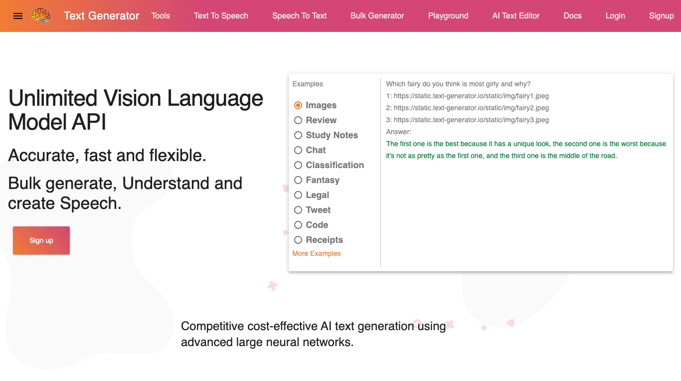 Vision Language Model API screenshot