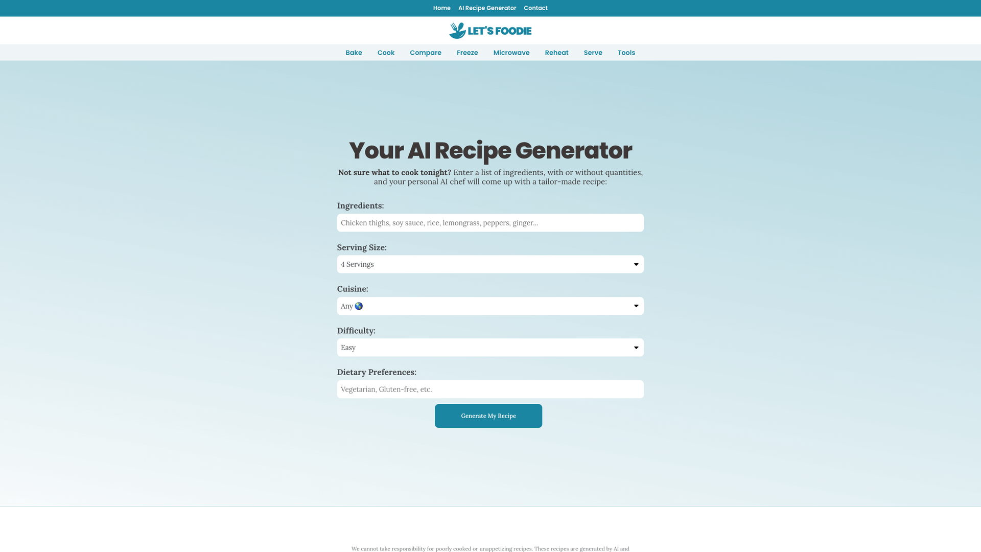 AI Recipe Generator screenshot