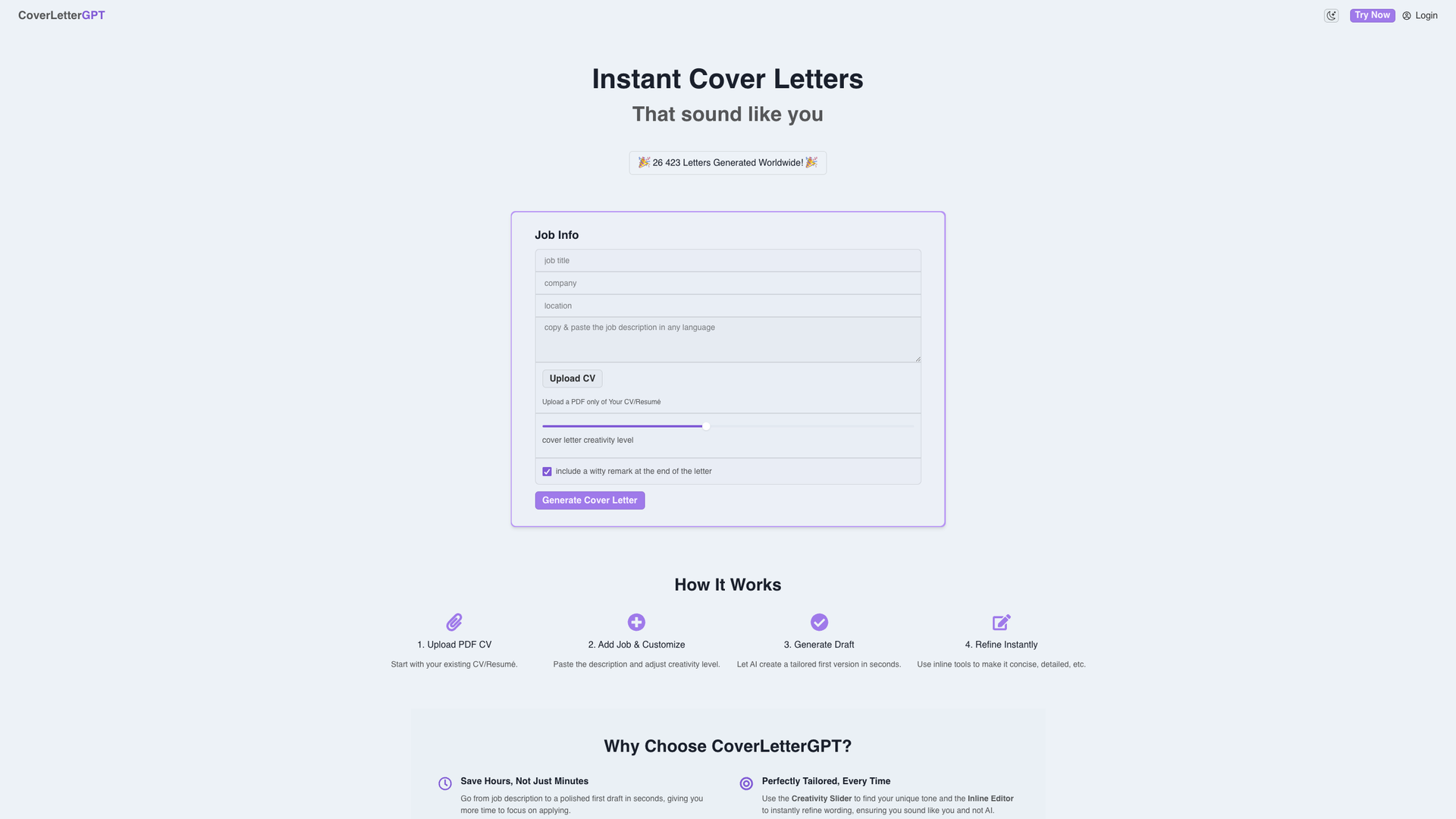 CoverLetterGPT screenshot