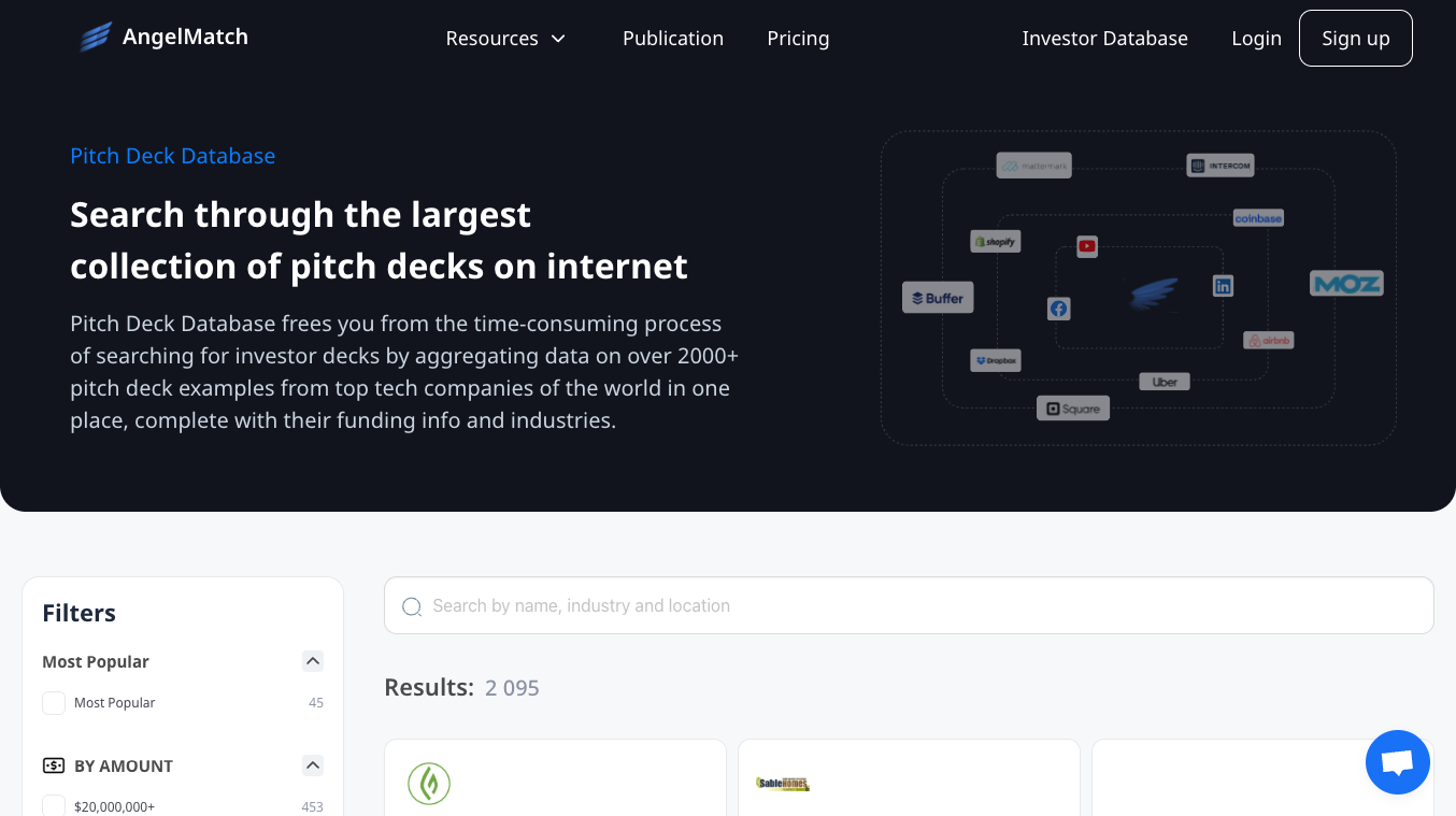 Pitch Deck Database screenshot