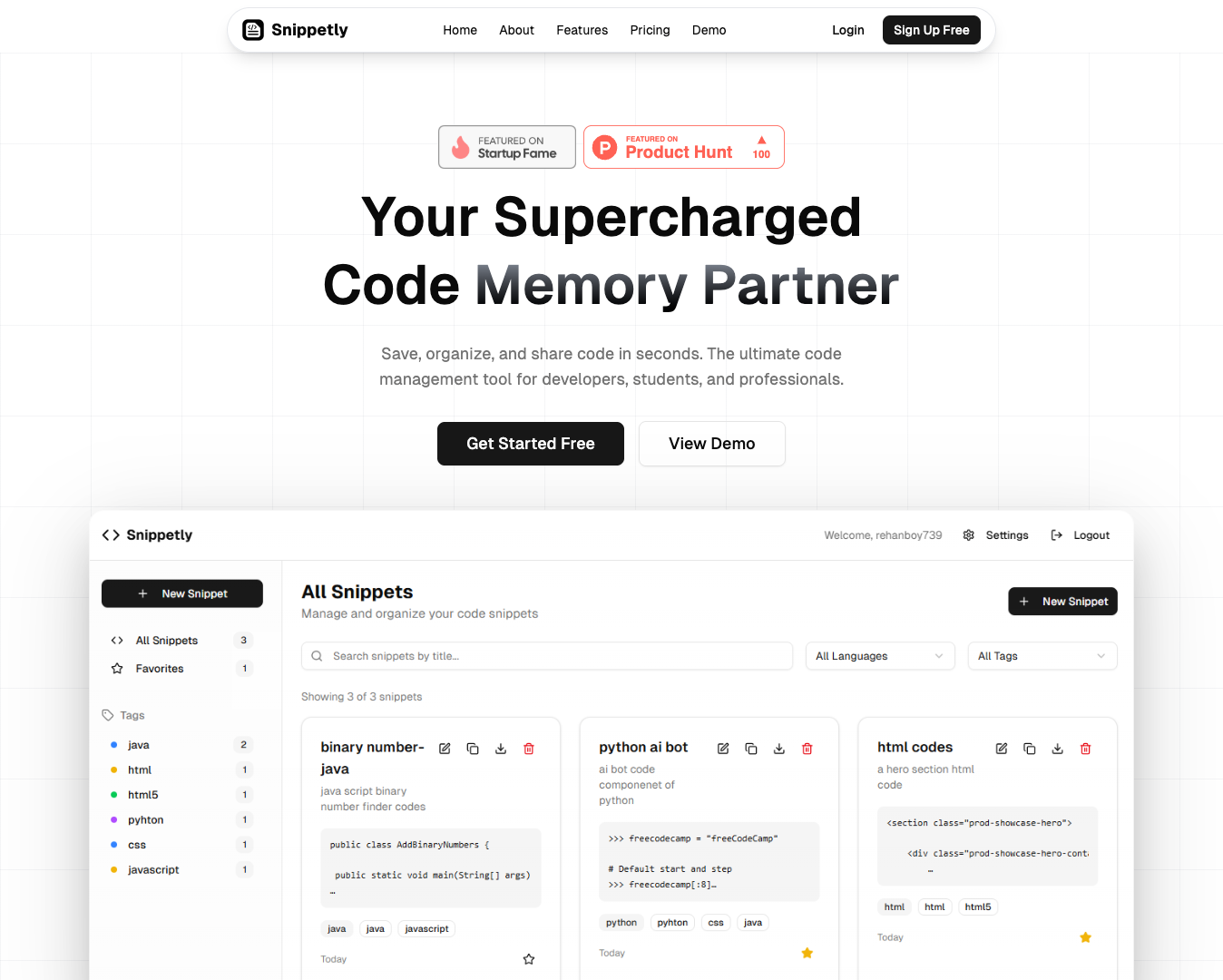 Snippetly screenshot