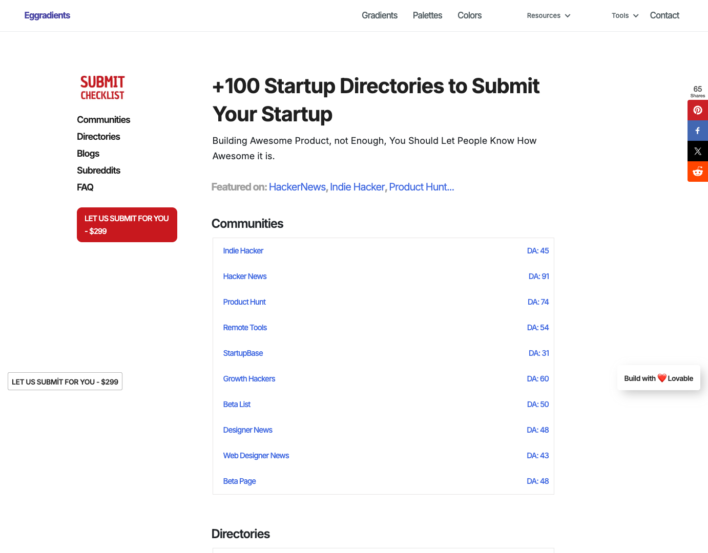Startup Submit Checklist screenshot