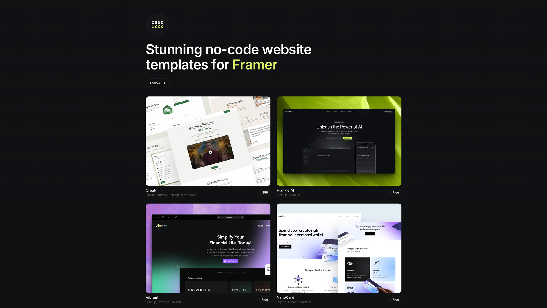 Free Framer Templates screenshot