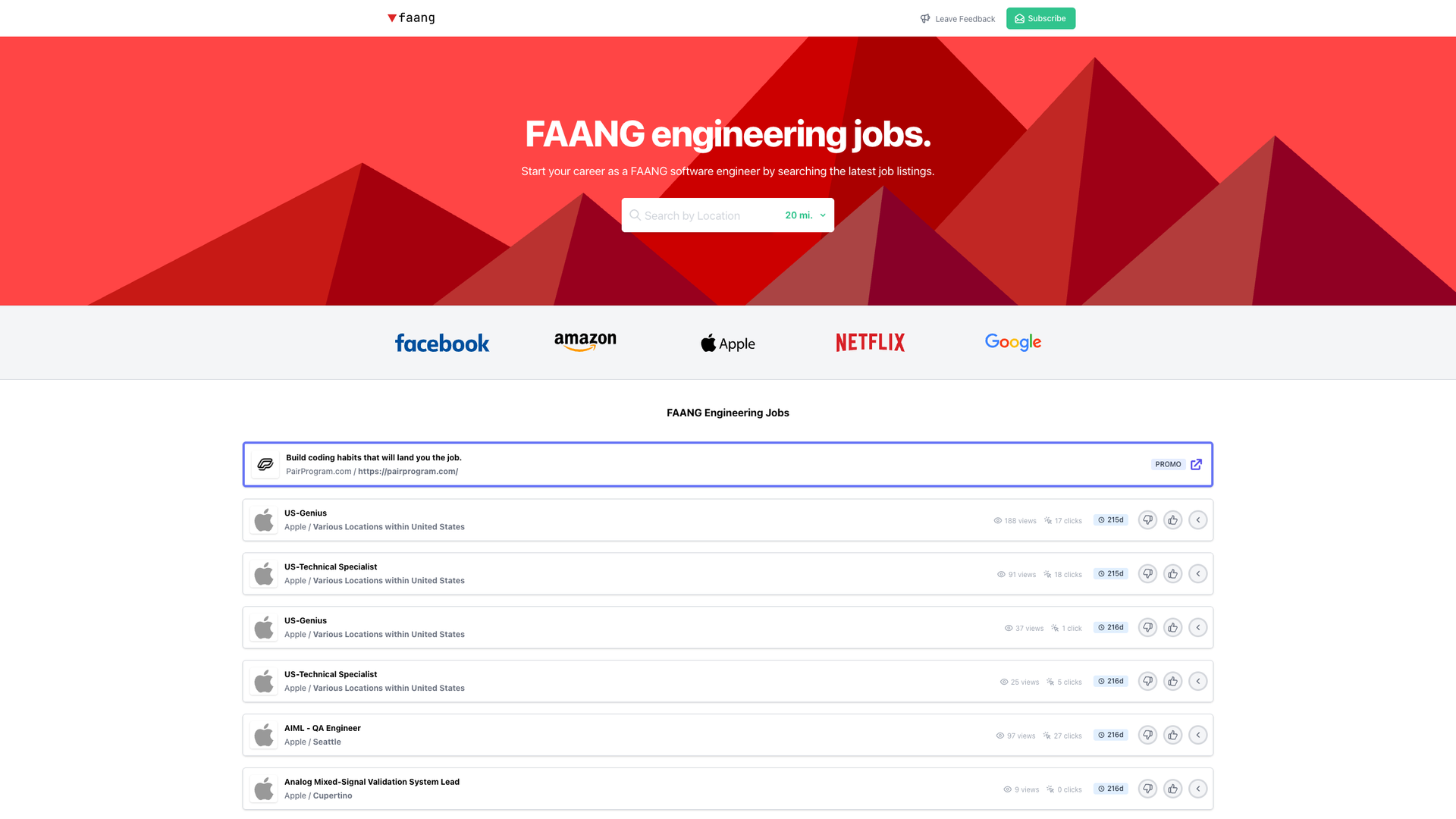 FAANG Engineering Jobs screenshot