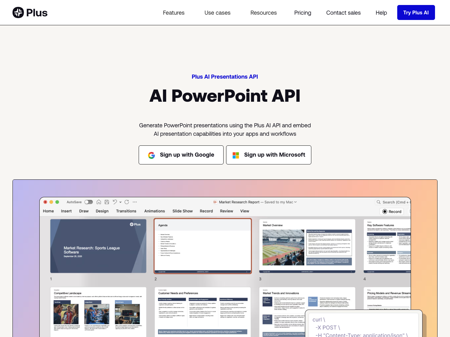 Plus AI PowerPoint API screenshot