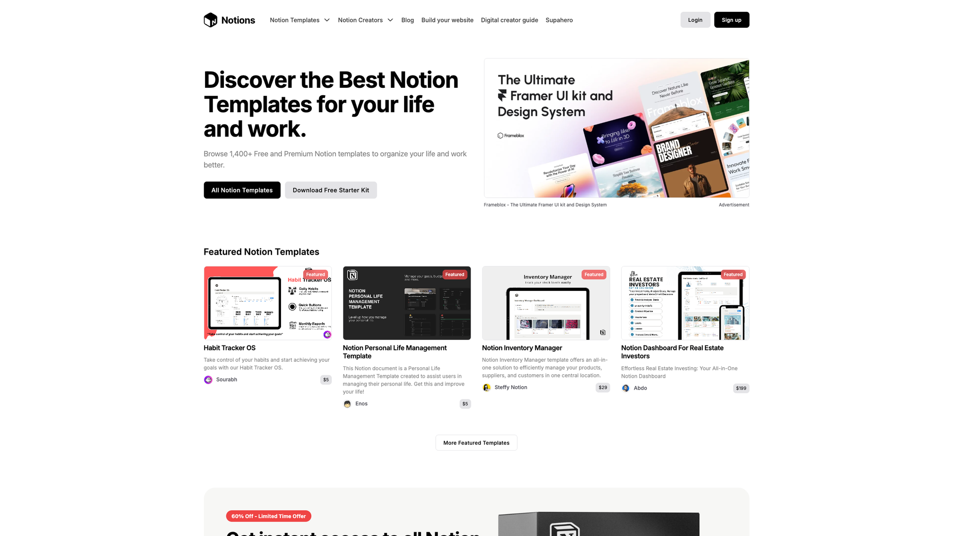 Notions Template Marketplace screenshot