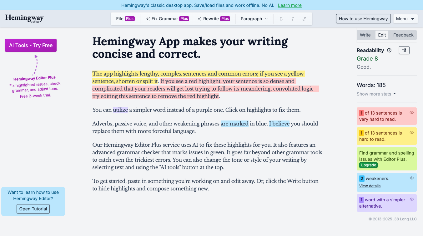 Hemingway Editor screenshot