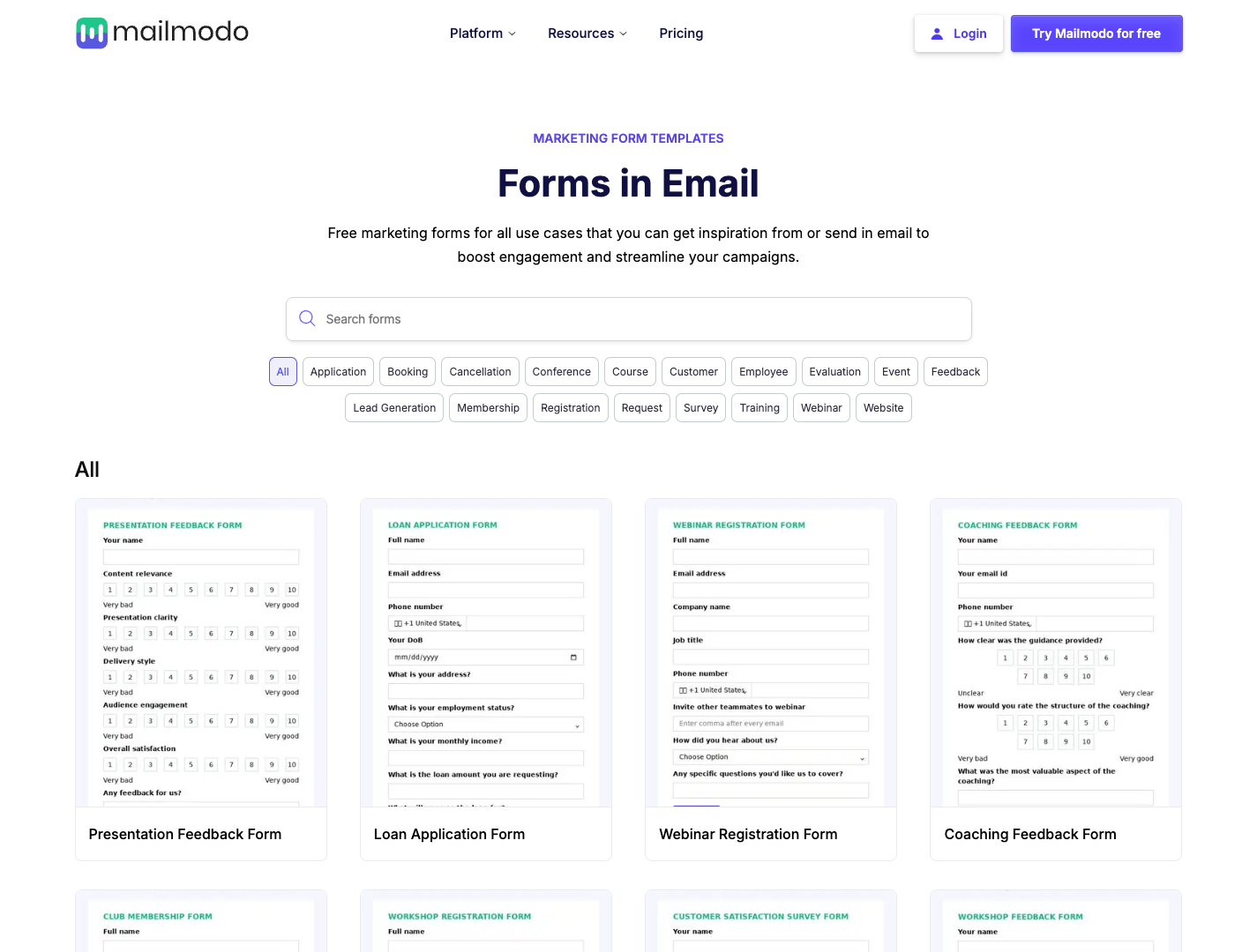 Mailmodo Email Form Templates screenshot