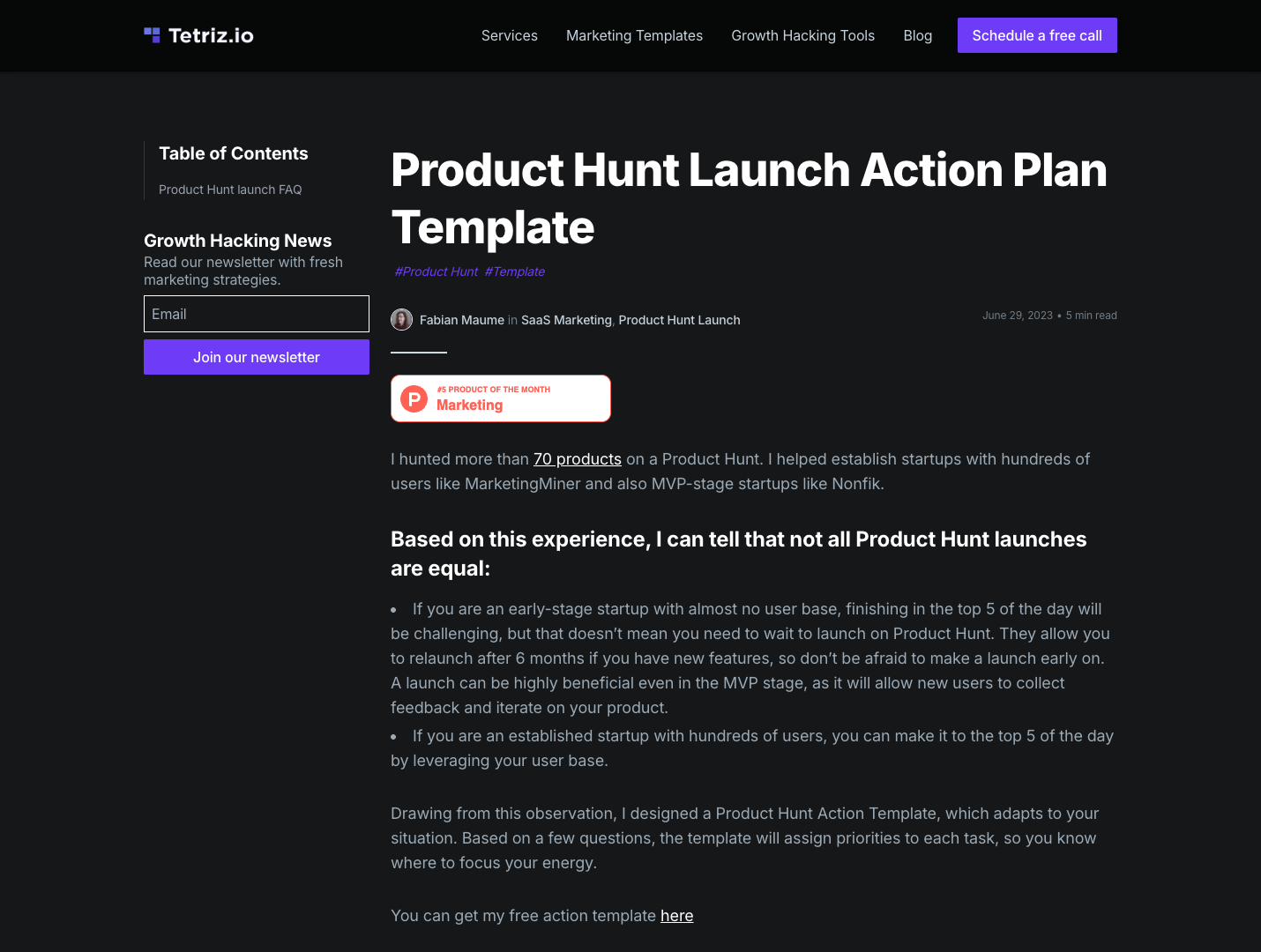 Product Hunt Launch Action Plan Template screenshot