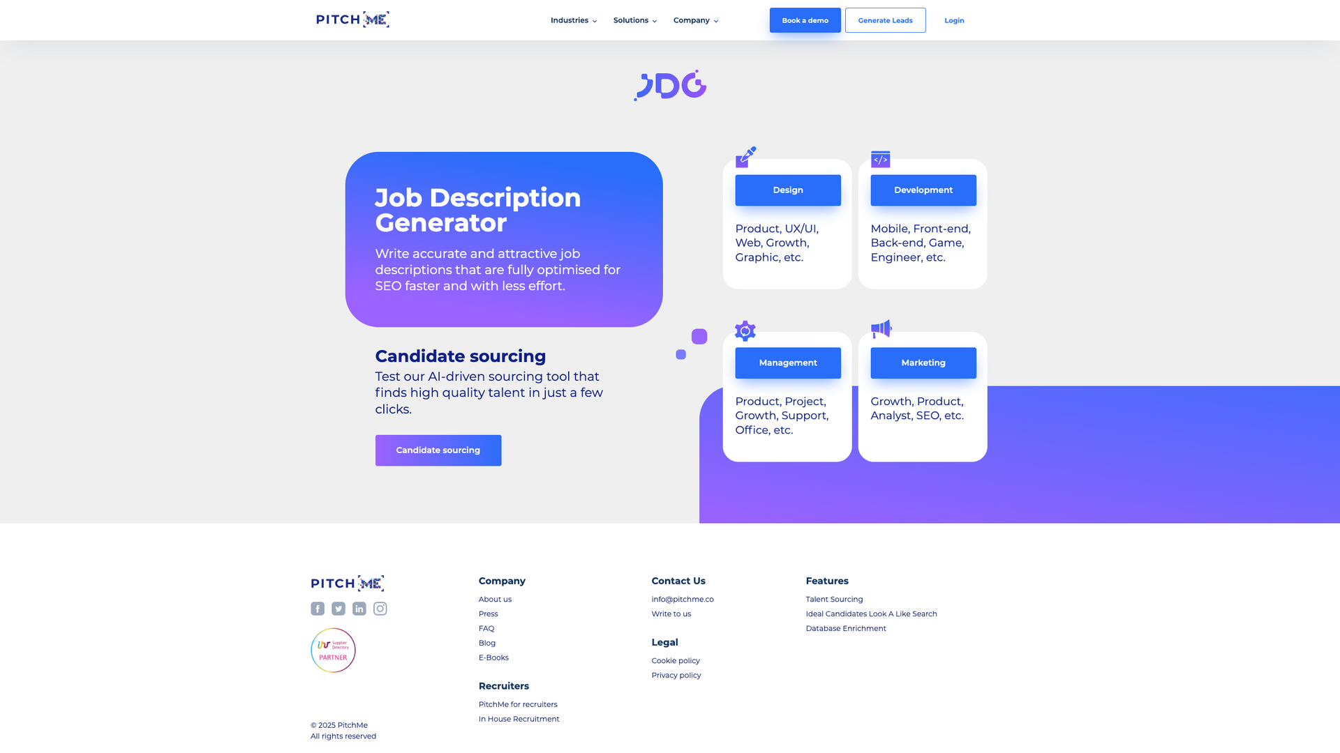 PitchMe Job Description Generator screenshot