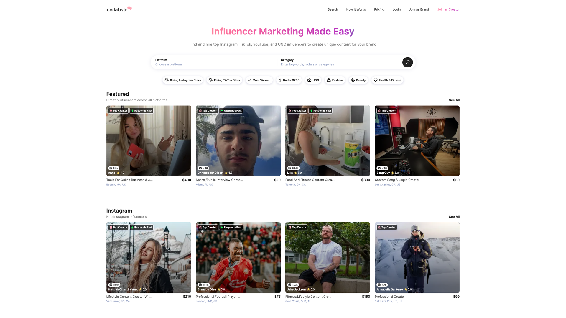 Collabstr screenshot