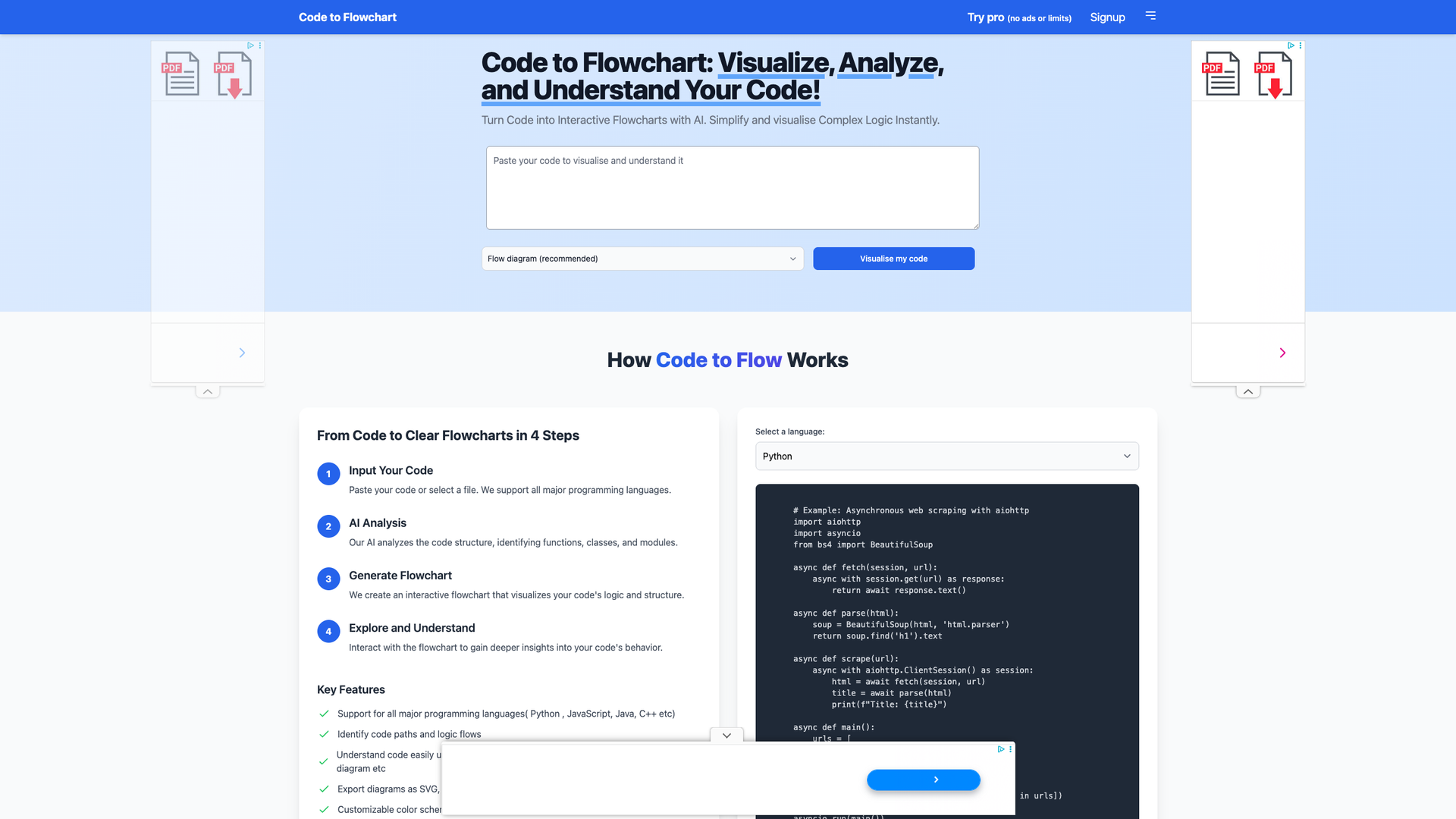 Code to Flowchart screenshot
