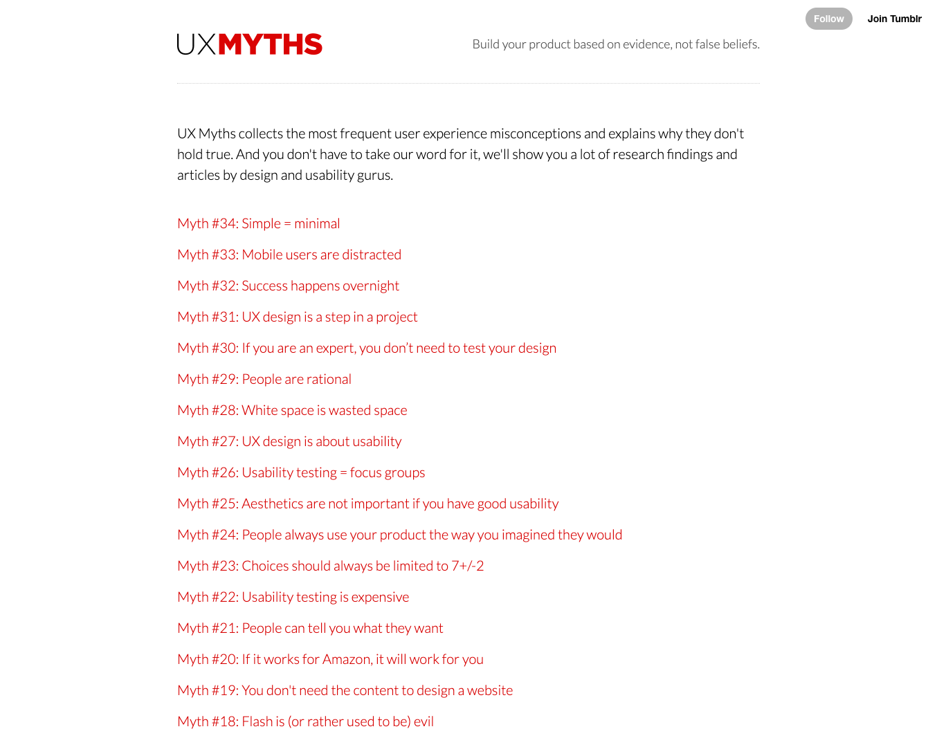 UX Myths screenshot