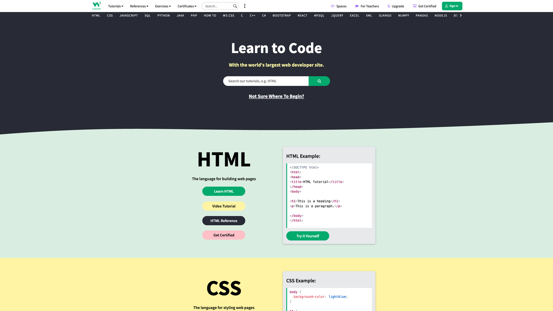 W3Schools Online Web Tutorials screenshot