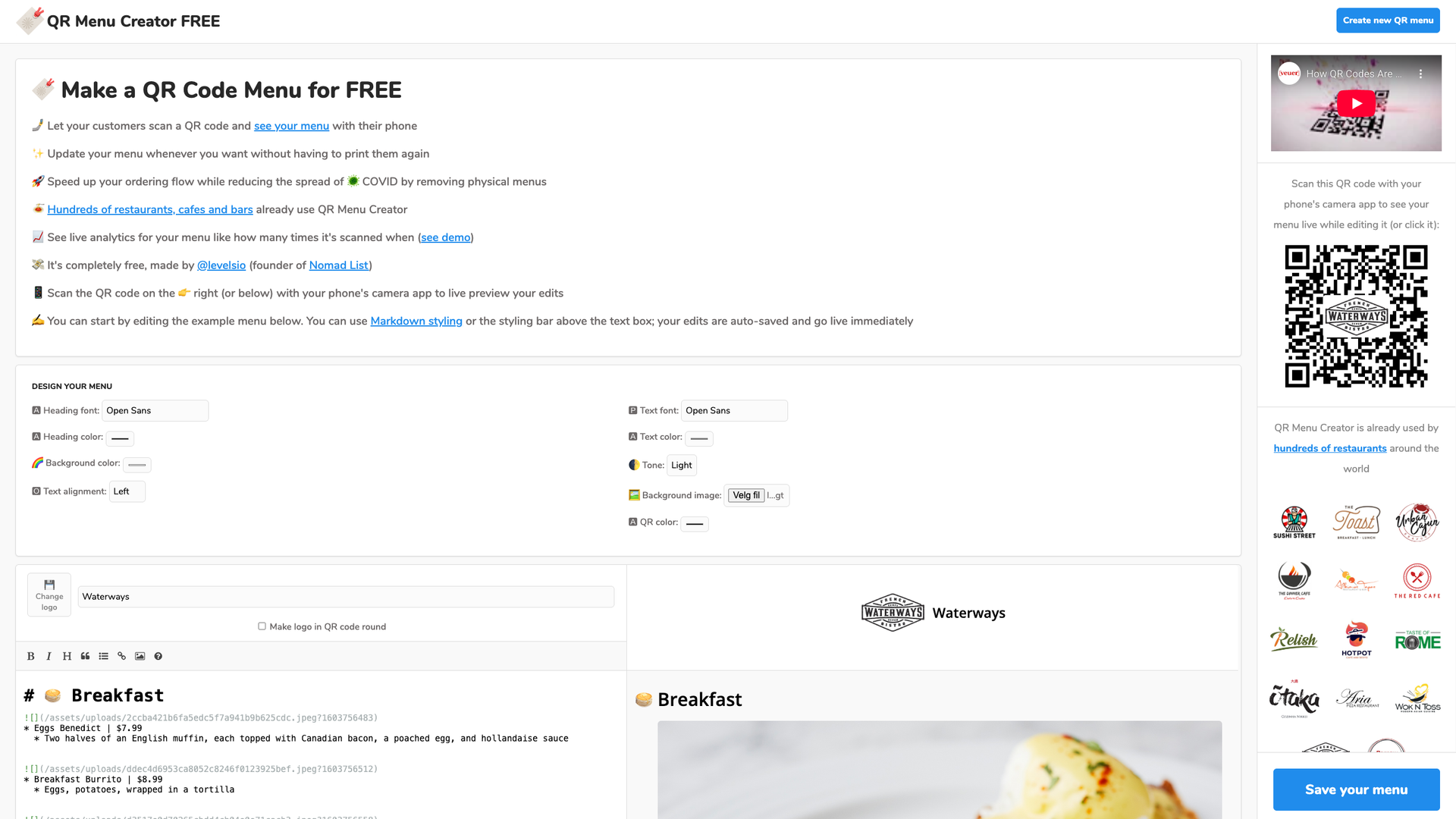 QR Menu Creator screenshot