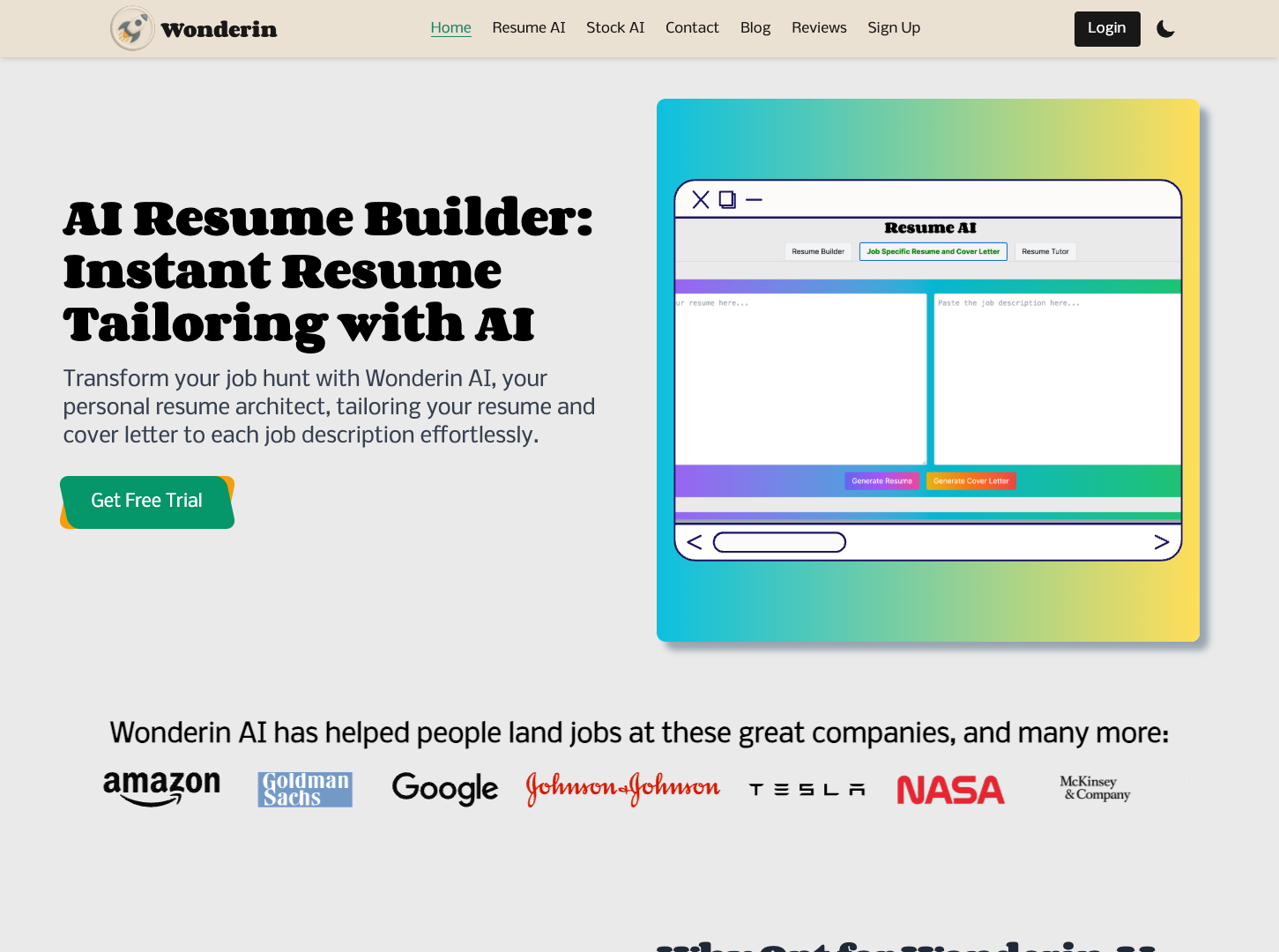 Wonderin AI Resume Builder screenshot