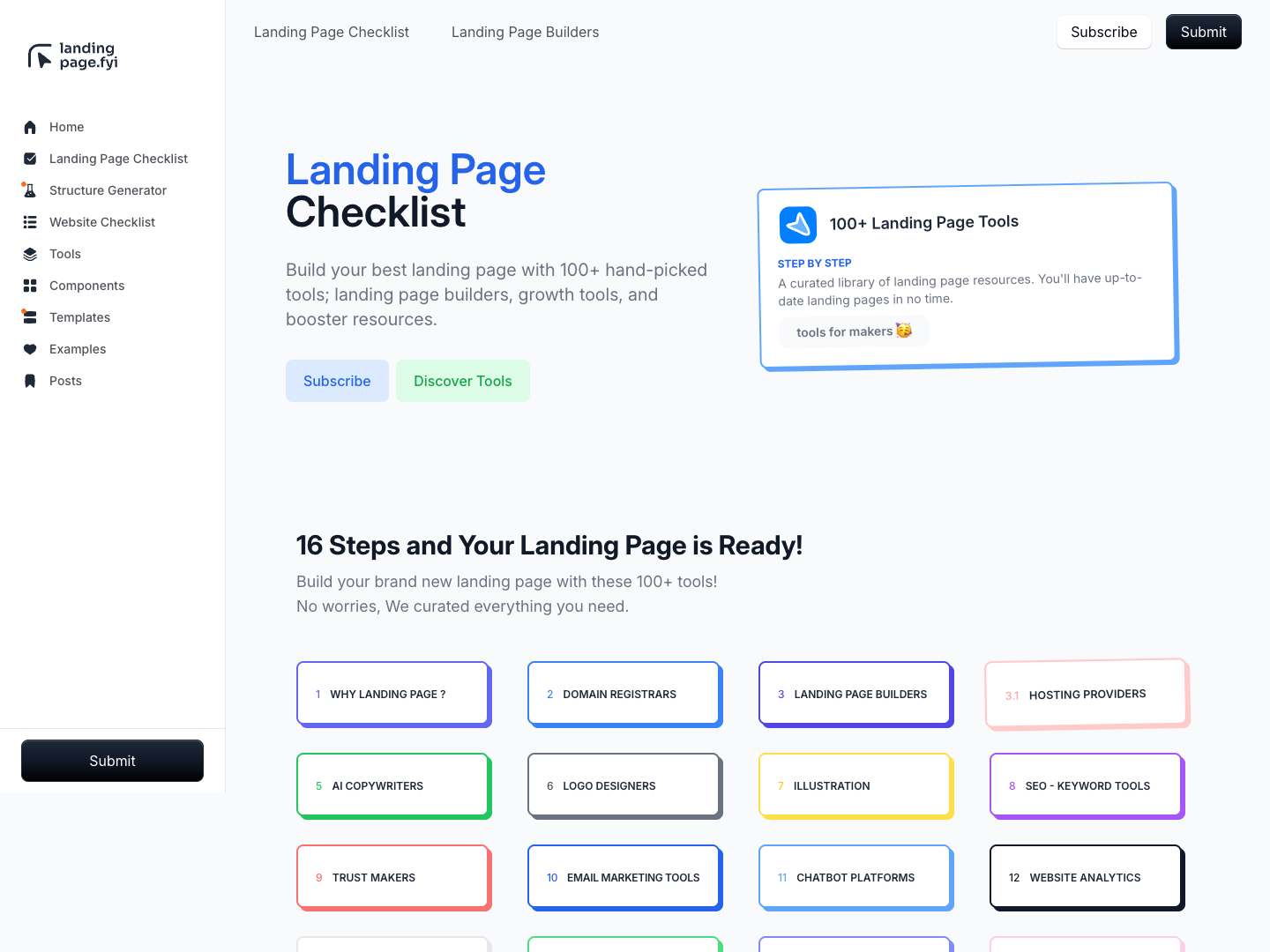 Landing Page Checklist screenshot