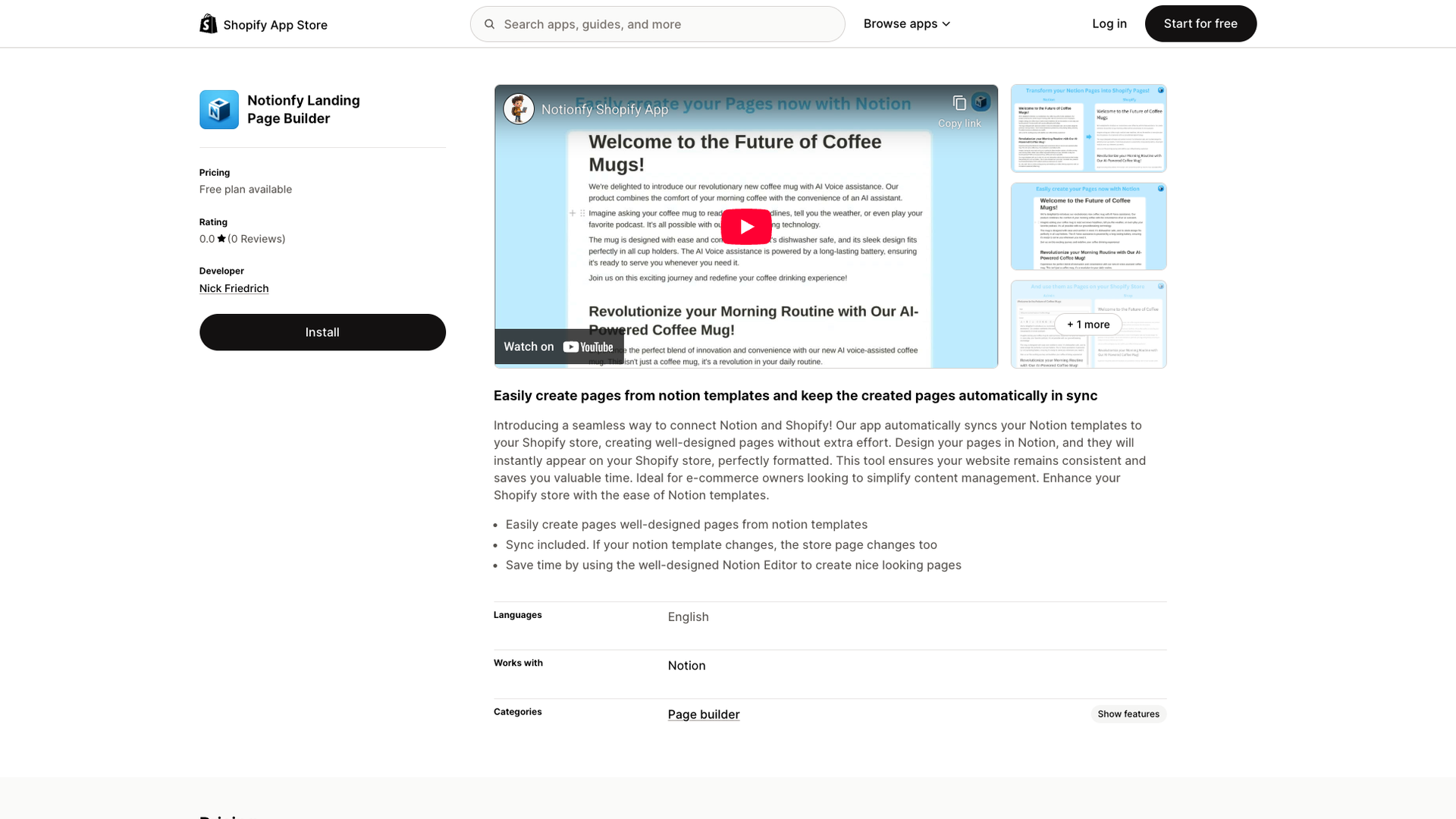 Notionfy Landing Page Builder screenshot