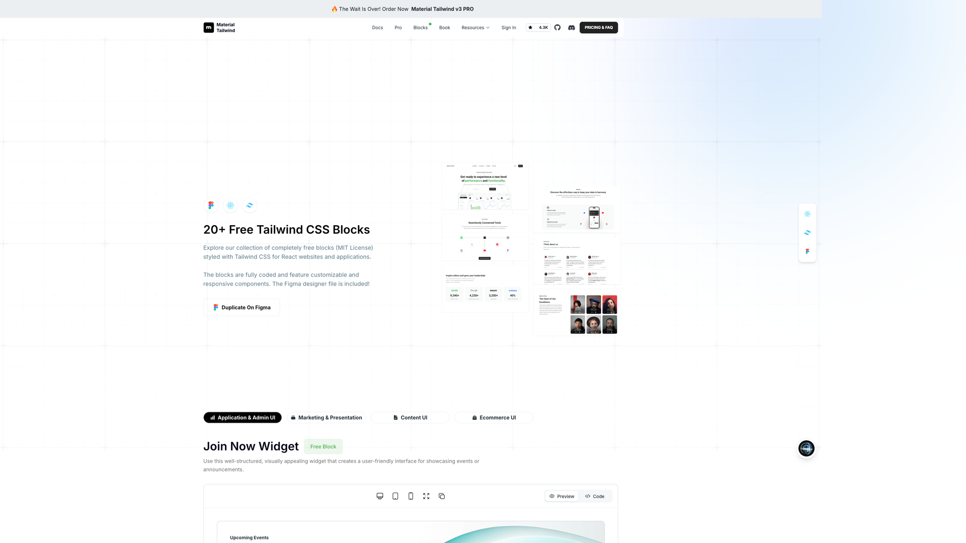 Material Tailwind Free UI Blocks screenshot
