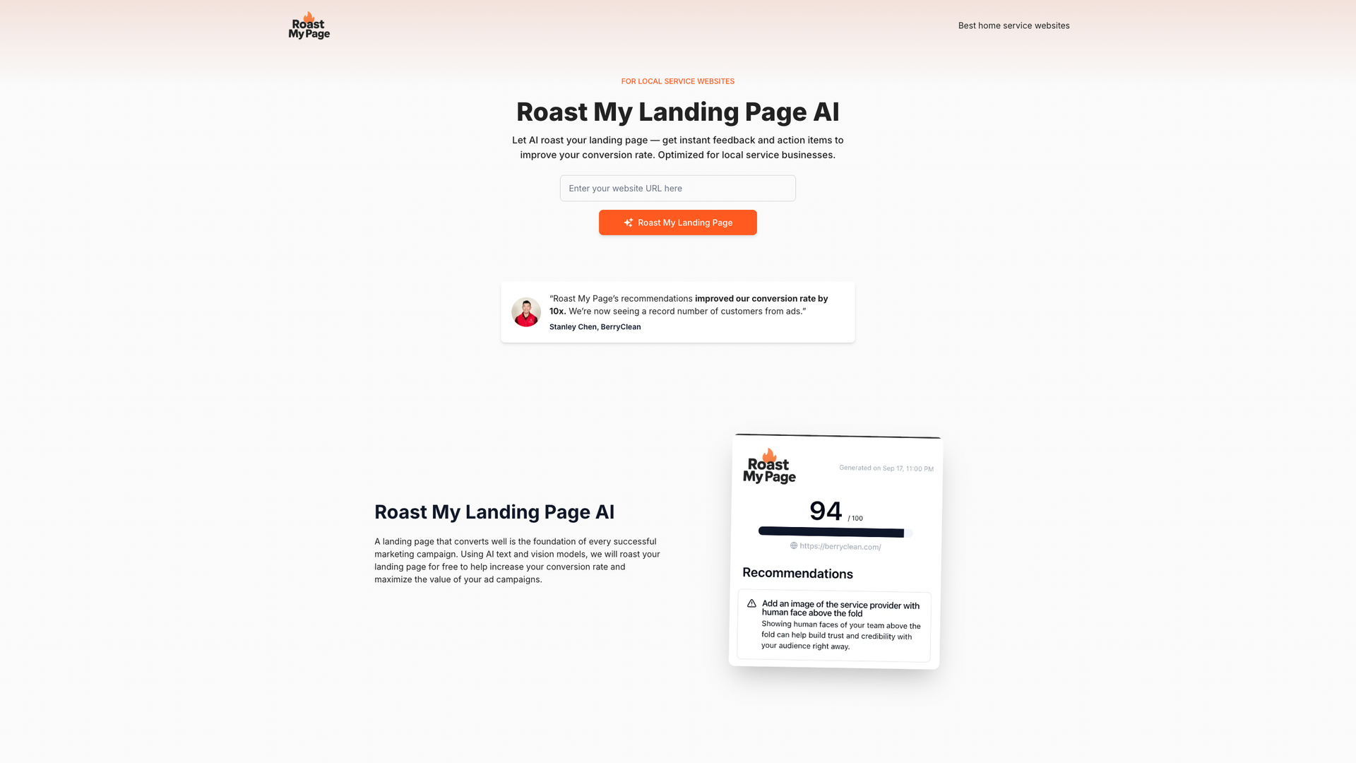 Roast My Landing Page AI screenshot