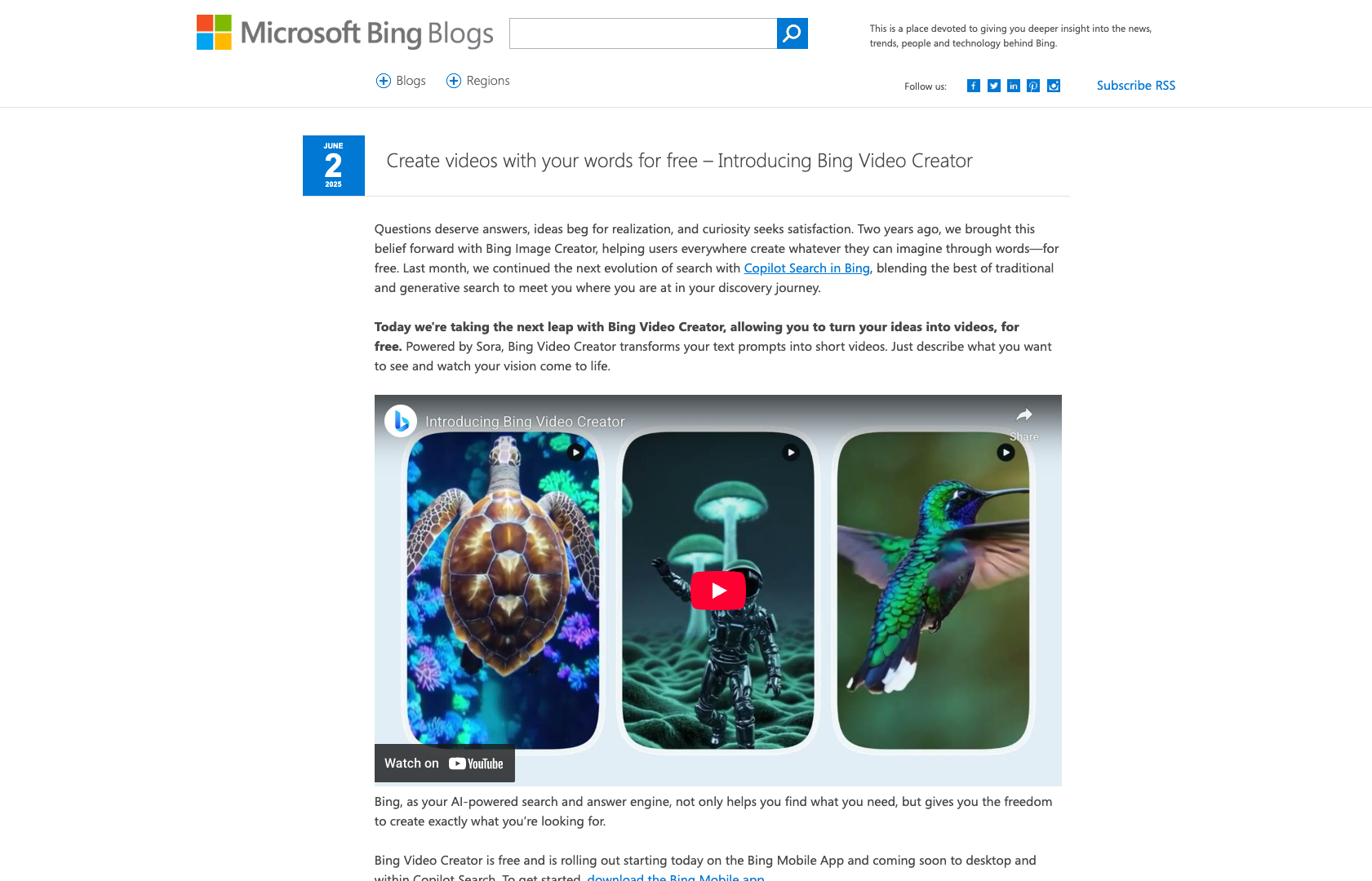 Bing Video Creator screenshot