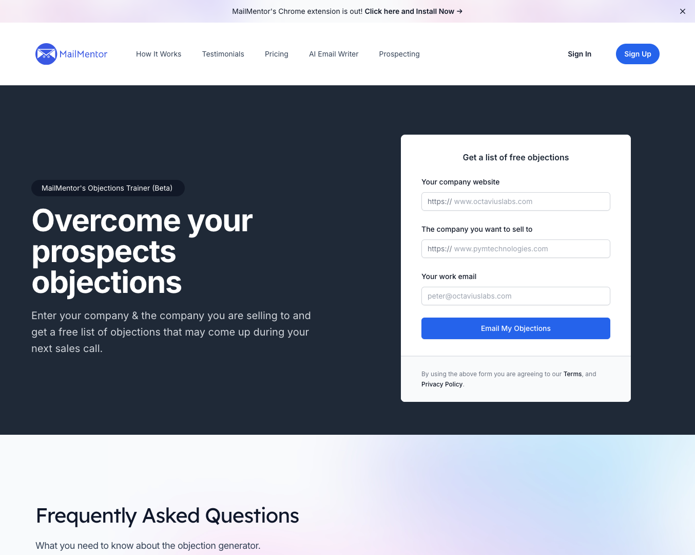 MailMentor Objections Trainer screenshot