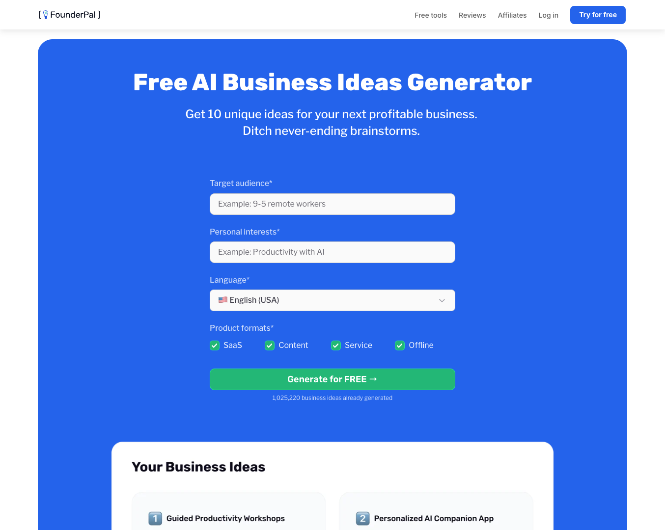 AI Business Ideas Generator screenshot