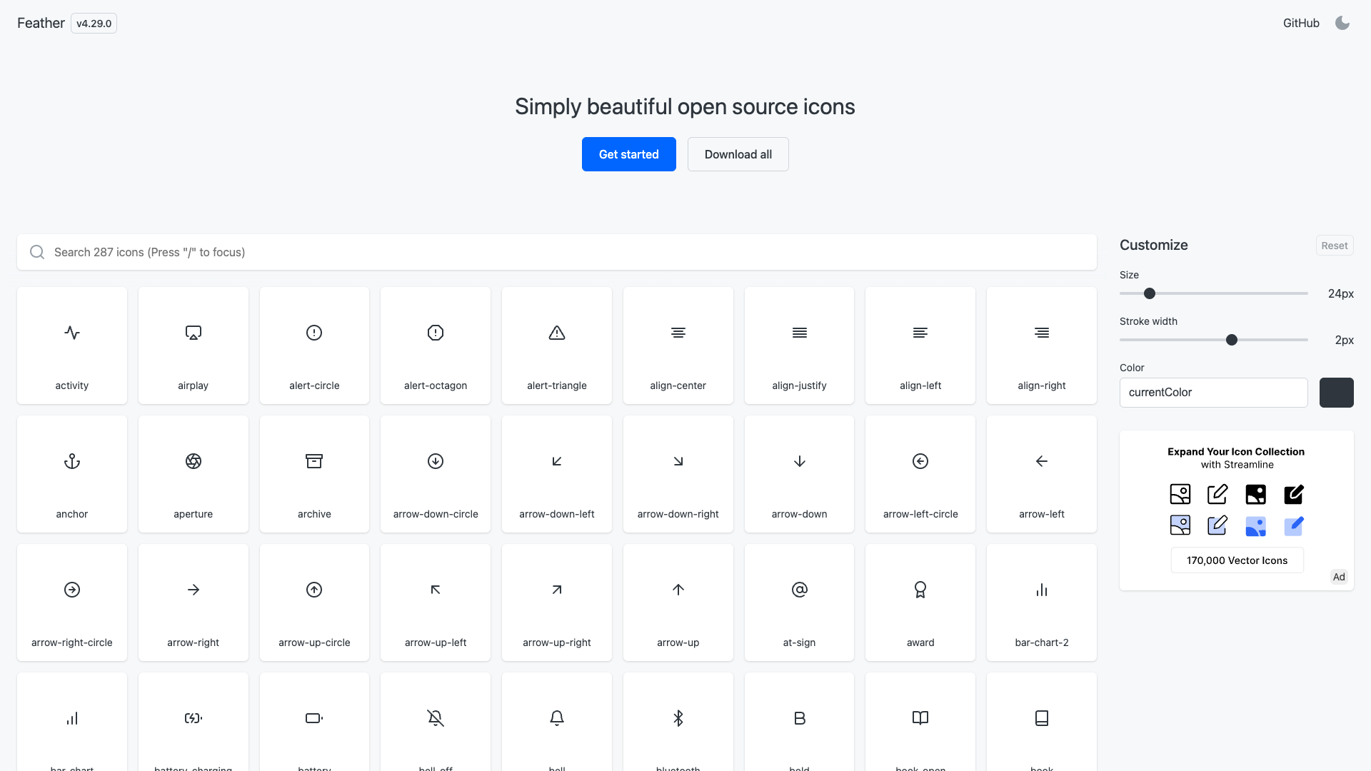 Feather Icons screenshot
