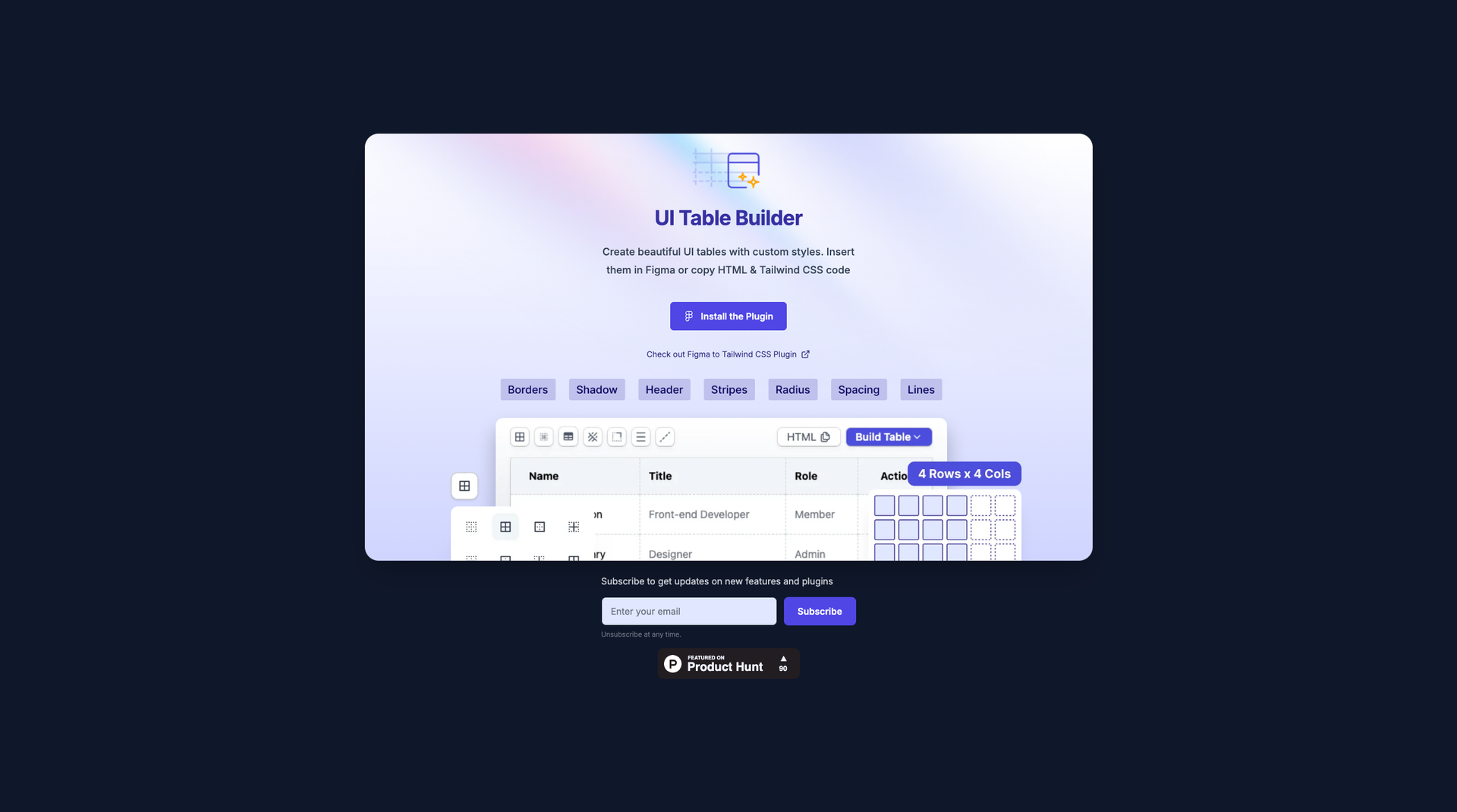 UI Table Builder screenshot