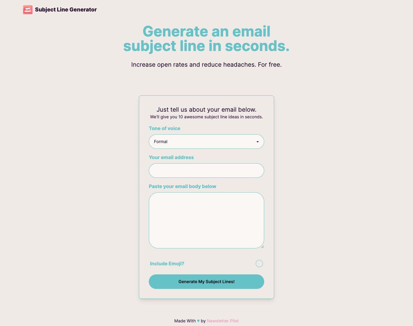 Subject Line Generator screenshot