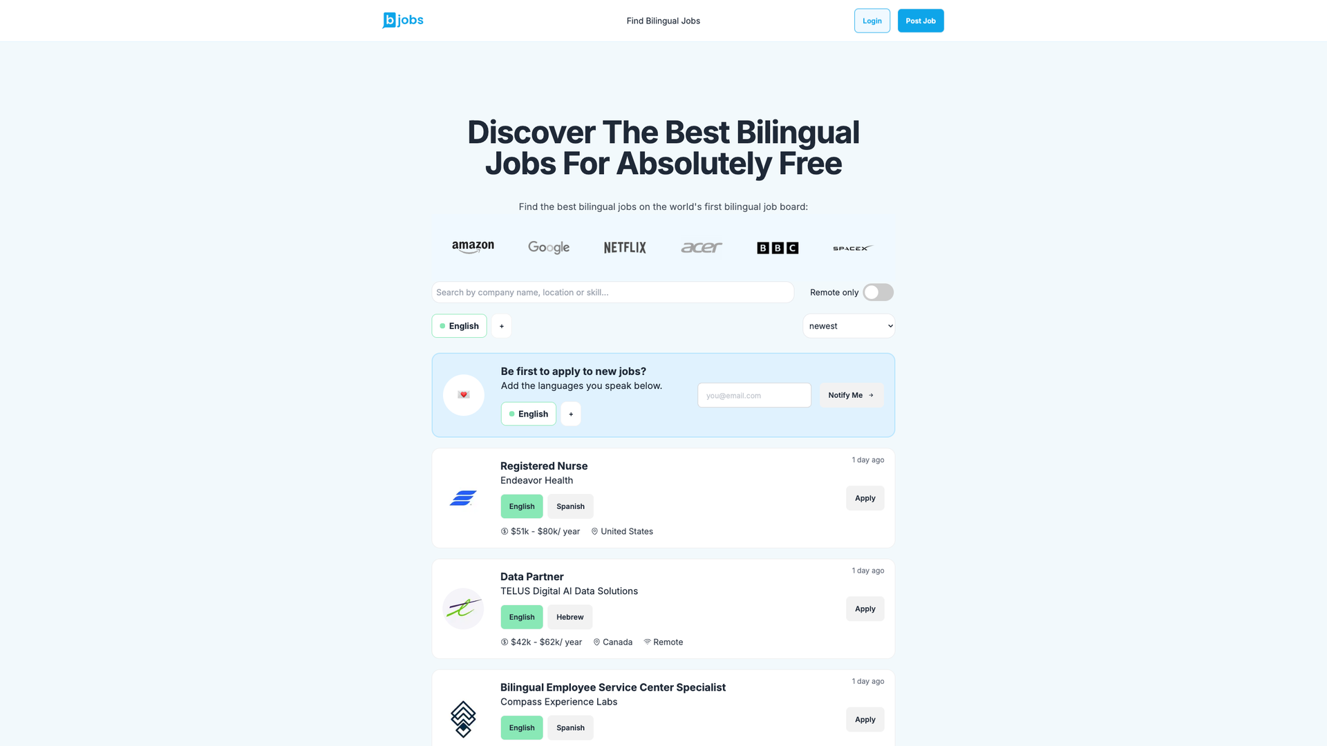 BilingualJobs.io screenshot