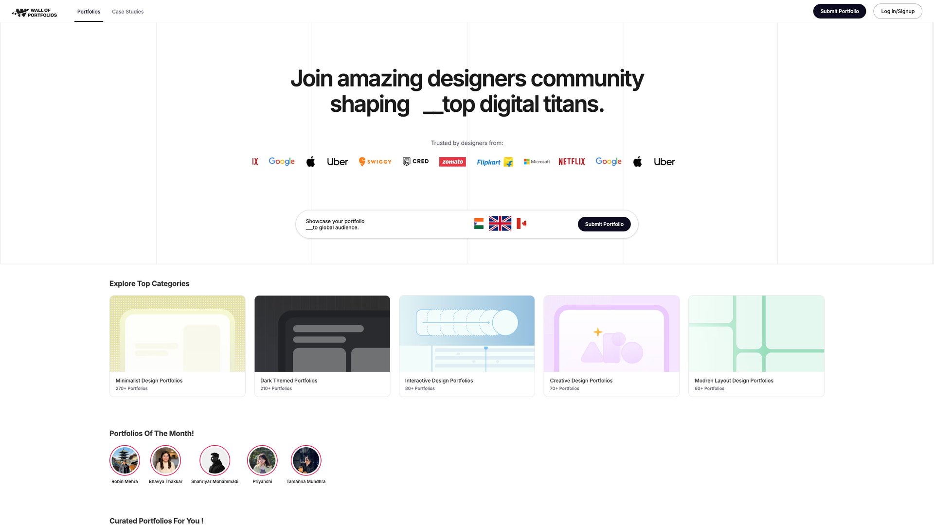 Wall of Portfolios screenshot