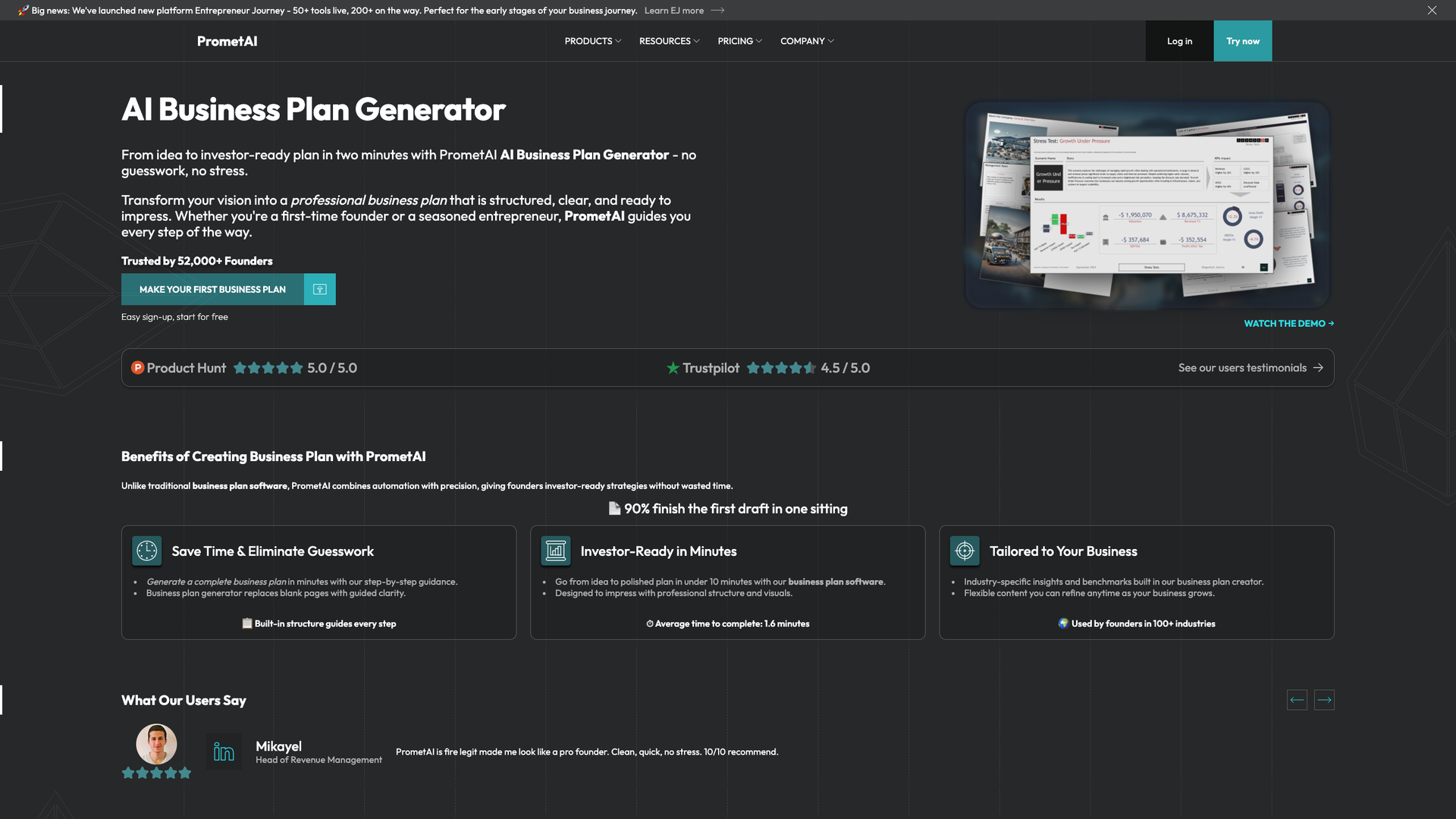 PrometAI Business Plan Generator screenshot