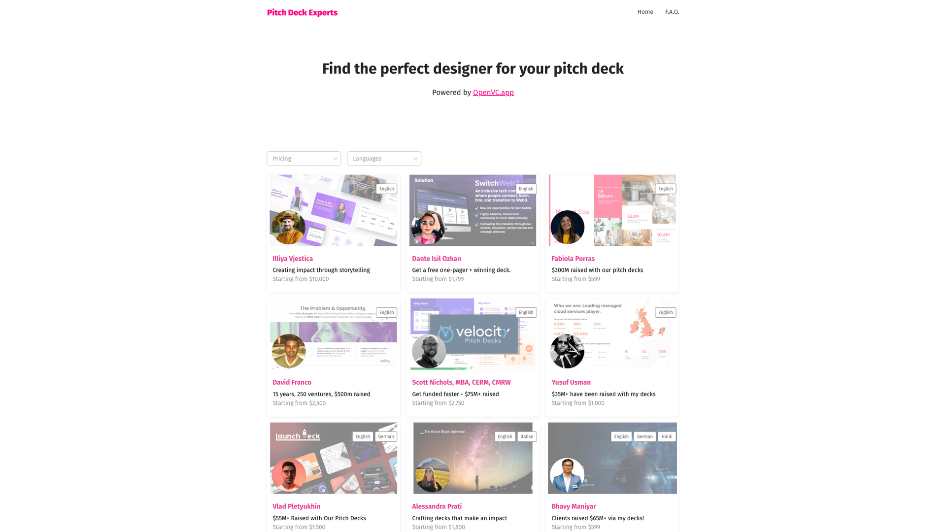OpenVC Pitch Deck Designer Directory screenshot